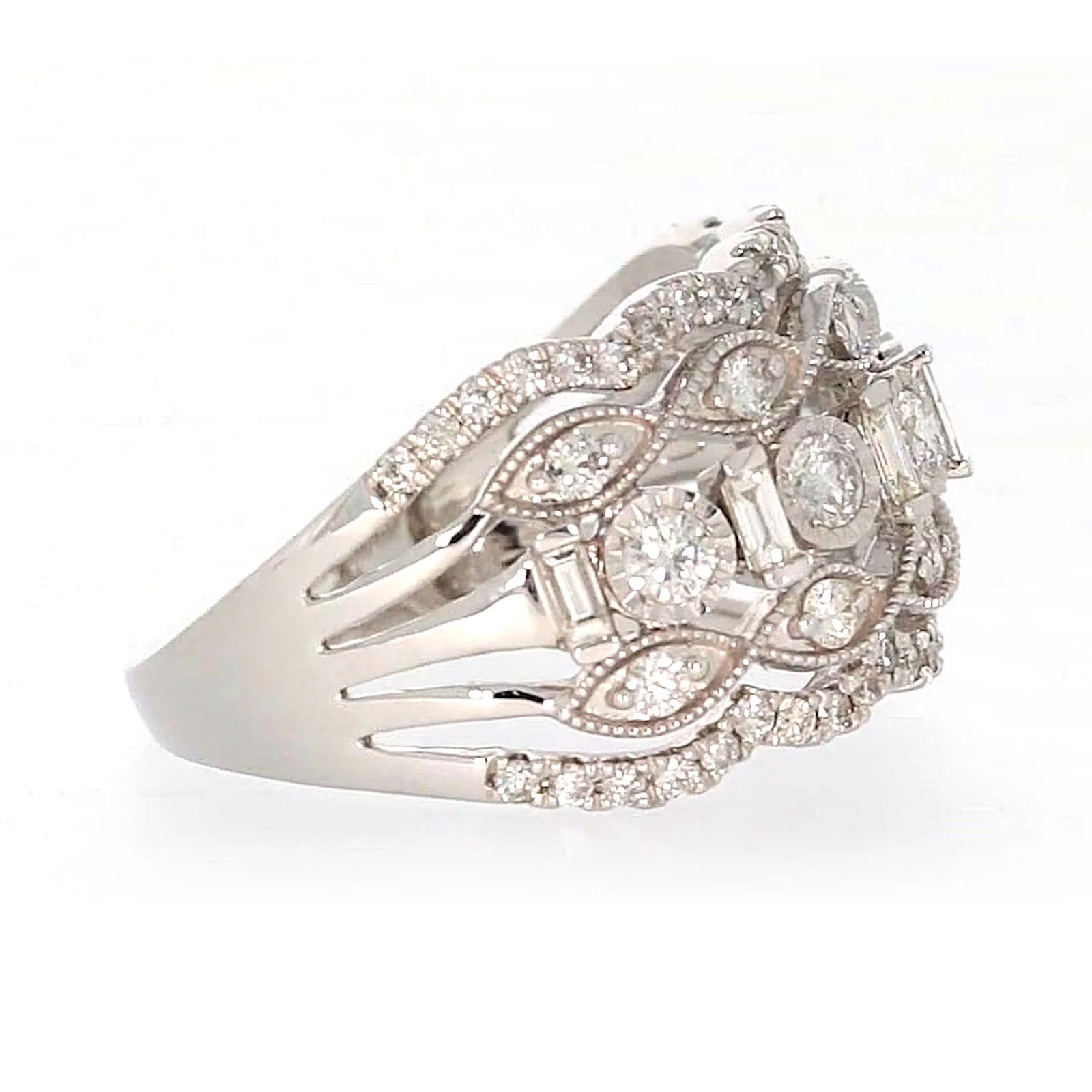 Paris 14ct White Gold Round Brilliant & Baguette Cut 1 CARAT tw of Diamonds Ring - Image 60