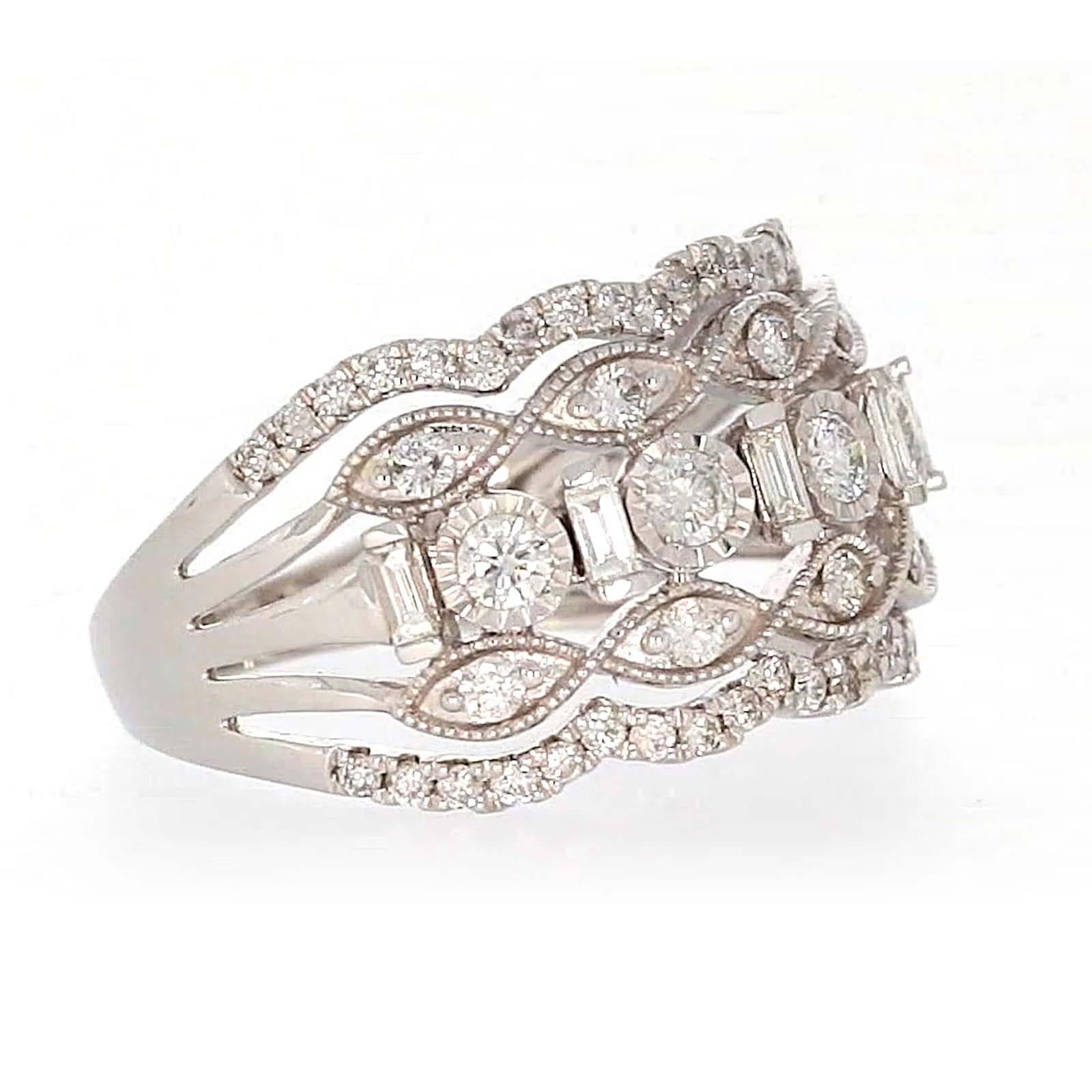 Paris 14ct White Gold Round Brilliant & Baguette Cut 1 CARAT tw of Diamonds Ring - Image 64