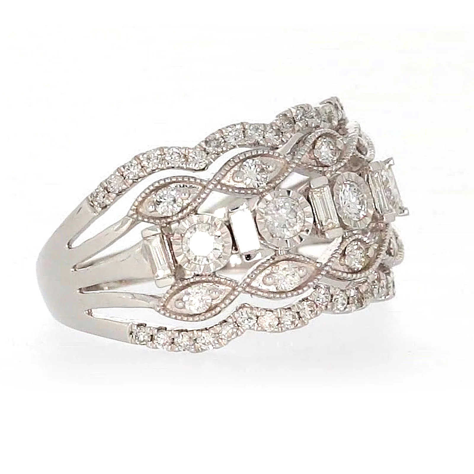 Paris 14ct White Gold Round Brilliant & Baguette Cut 1 CARAT tw of Diamonds Ring - Image 65