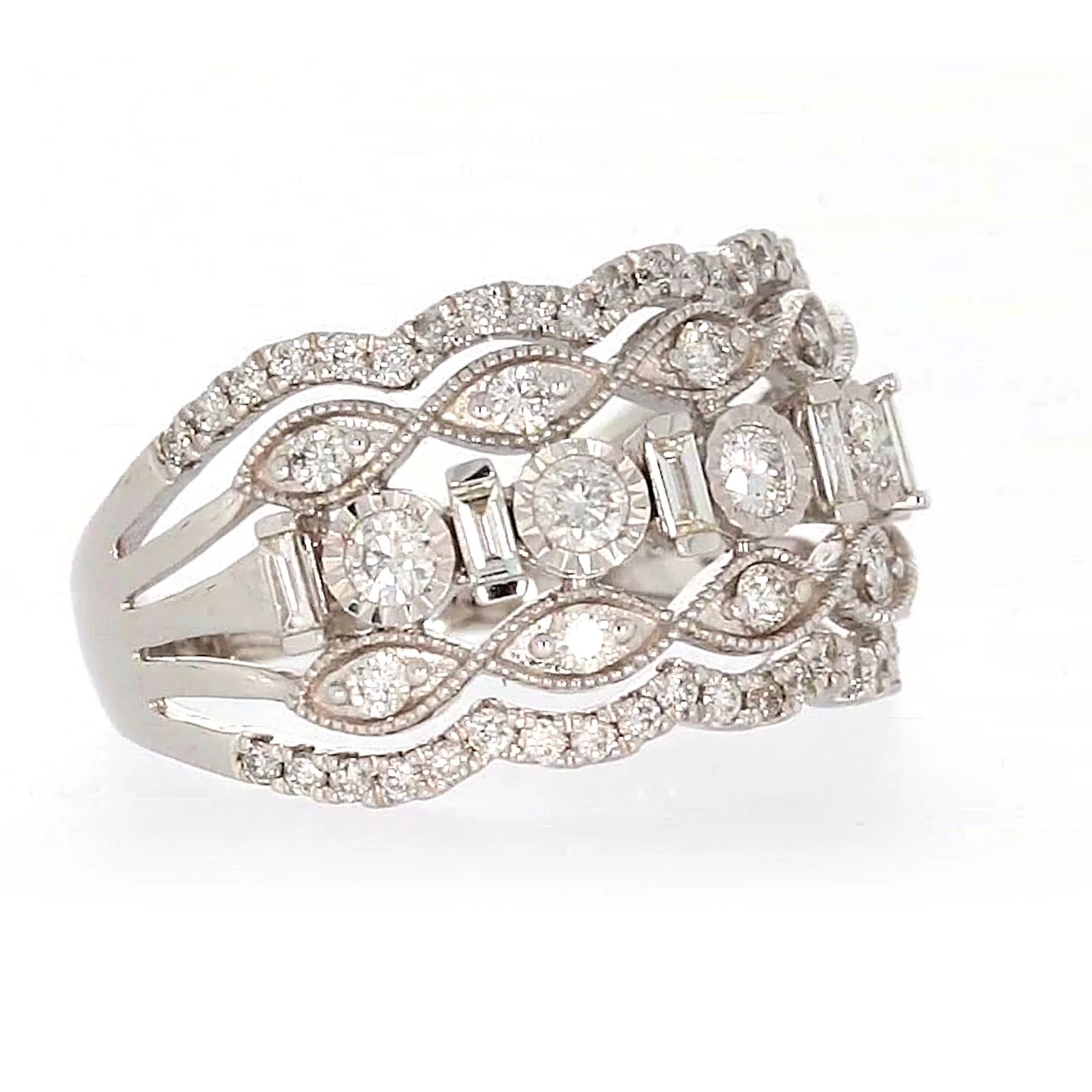 Paris 14ct White Gold Round Brilliant & Baguette Cut 1 CARAT tw of Diamonds Ring - Image 67
