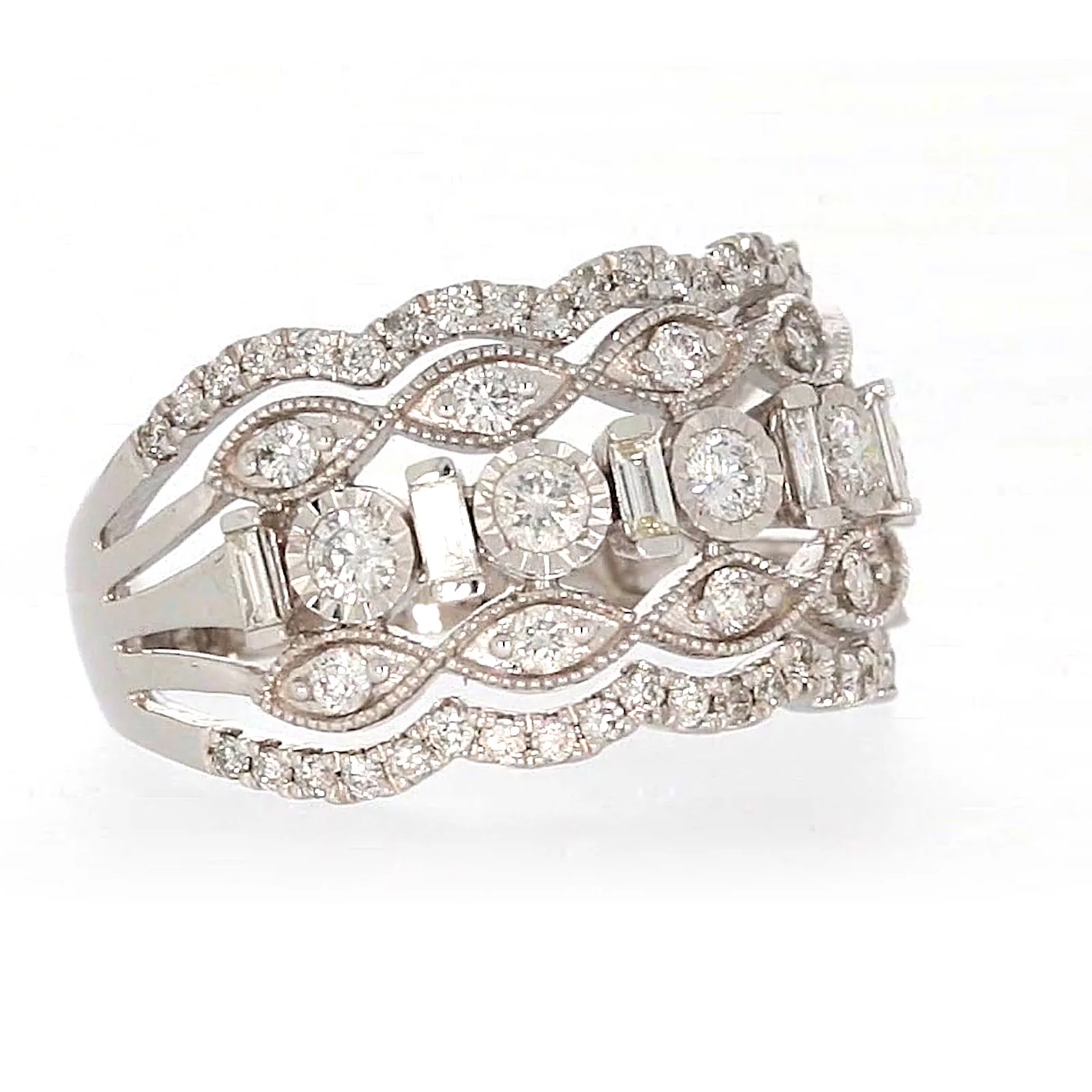 Paris 14ct White Gold Round Brilliant & Baguette Cut 1 CARAT tw of Diamonds Ring - Image 68