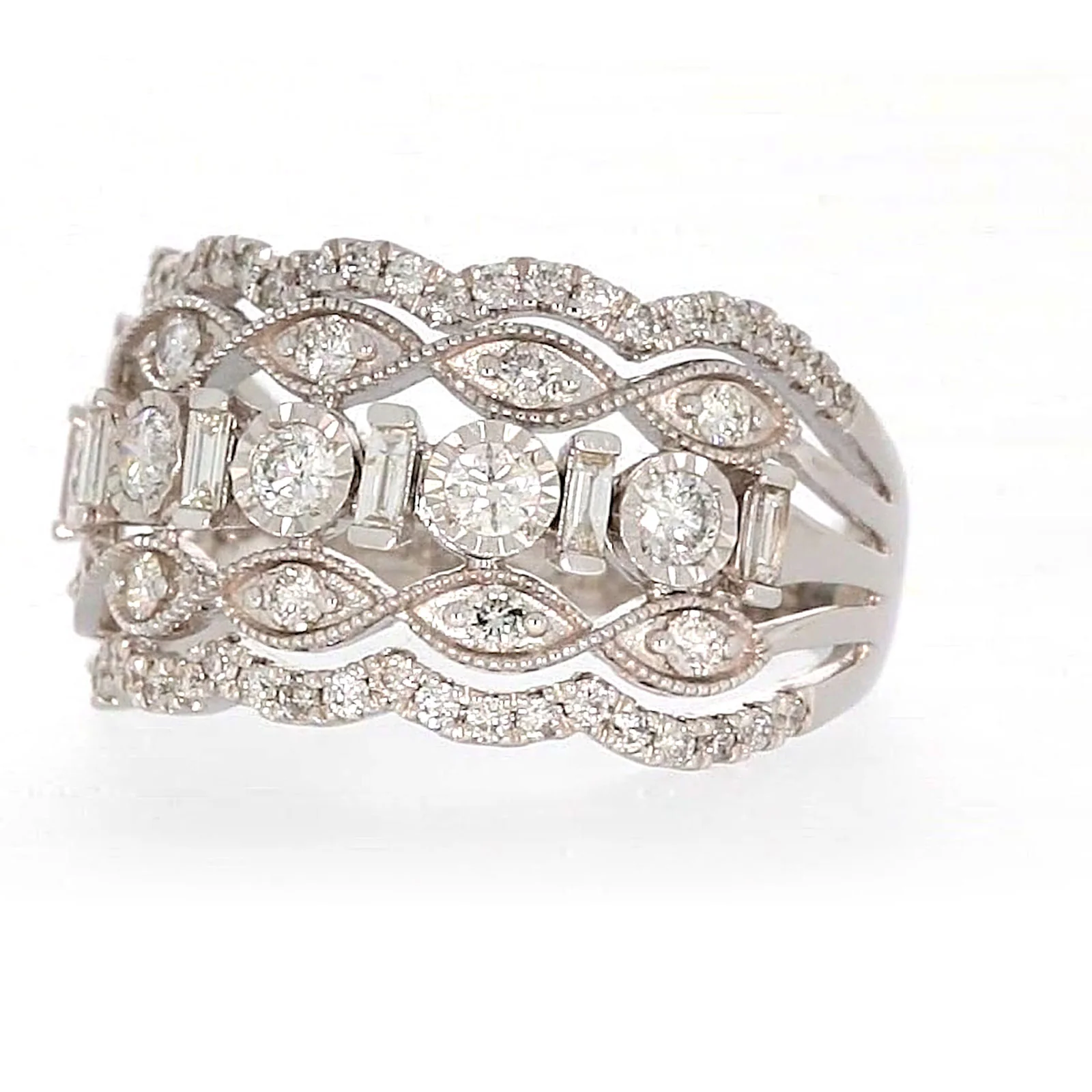 Paris 14ct White Gold Round Brilliant & Baguette Cut 1 CARAT tw of Diamonds Ring - Image 7