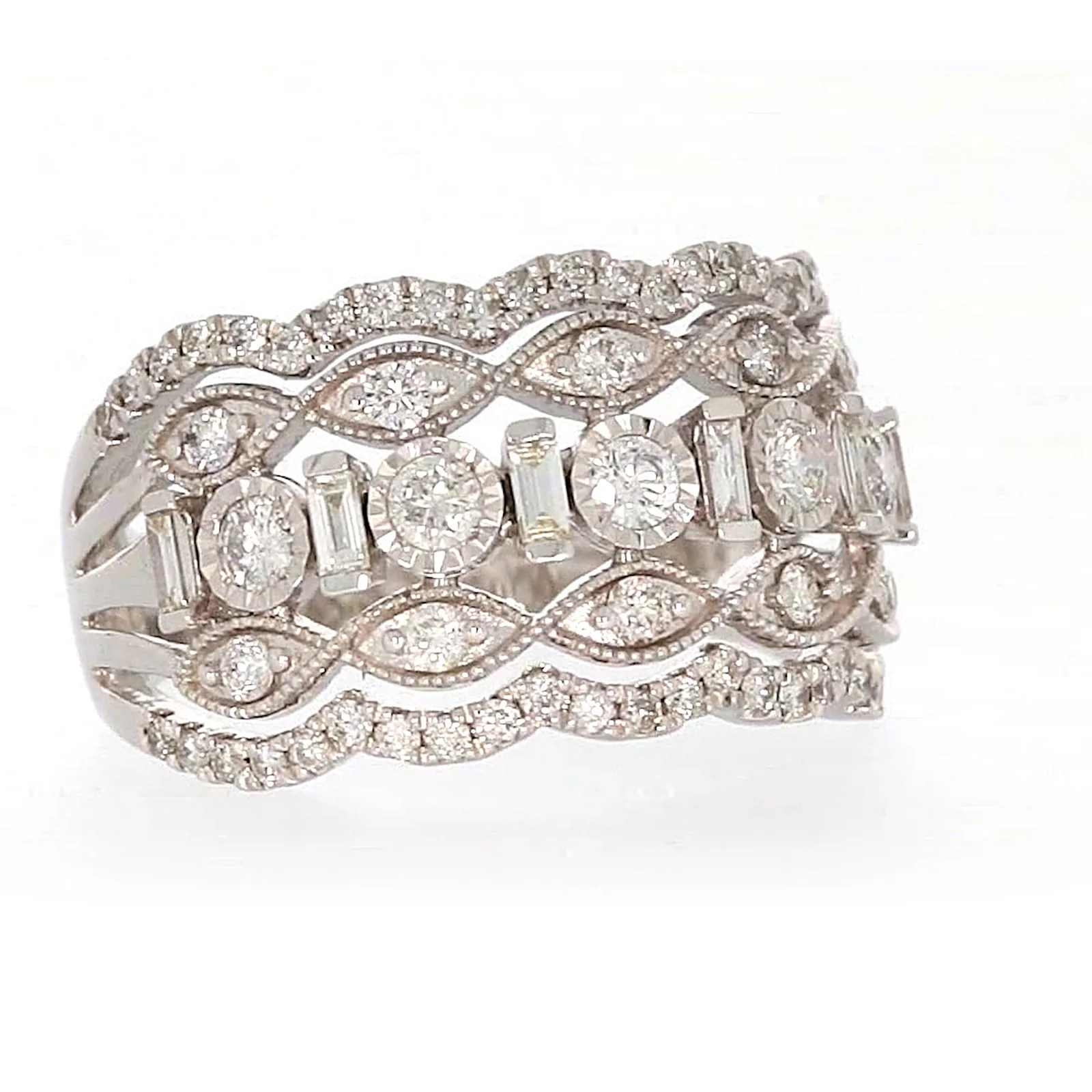 Paris 14ct White Gold Round Brilliant & Baguette Cut 1 CARAT tw of Diamonds Ring - Image 71