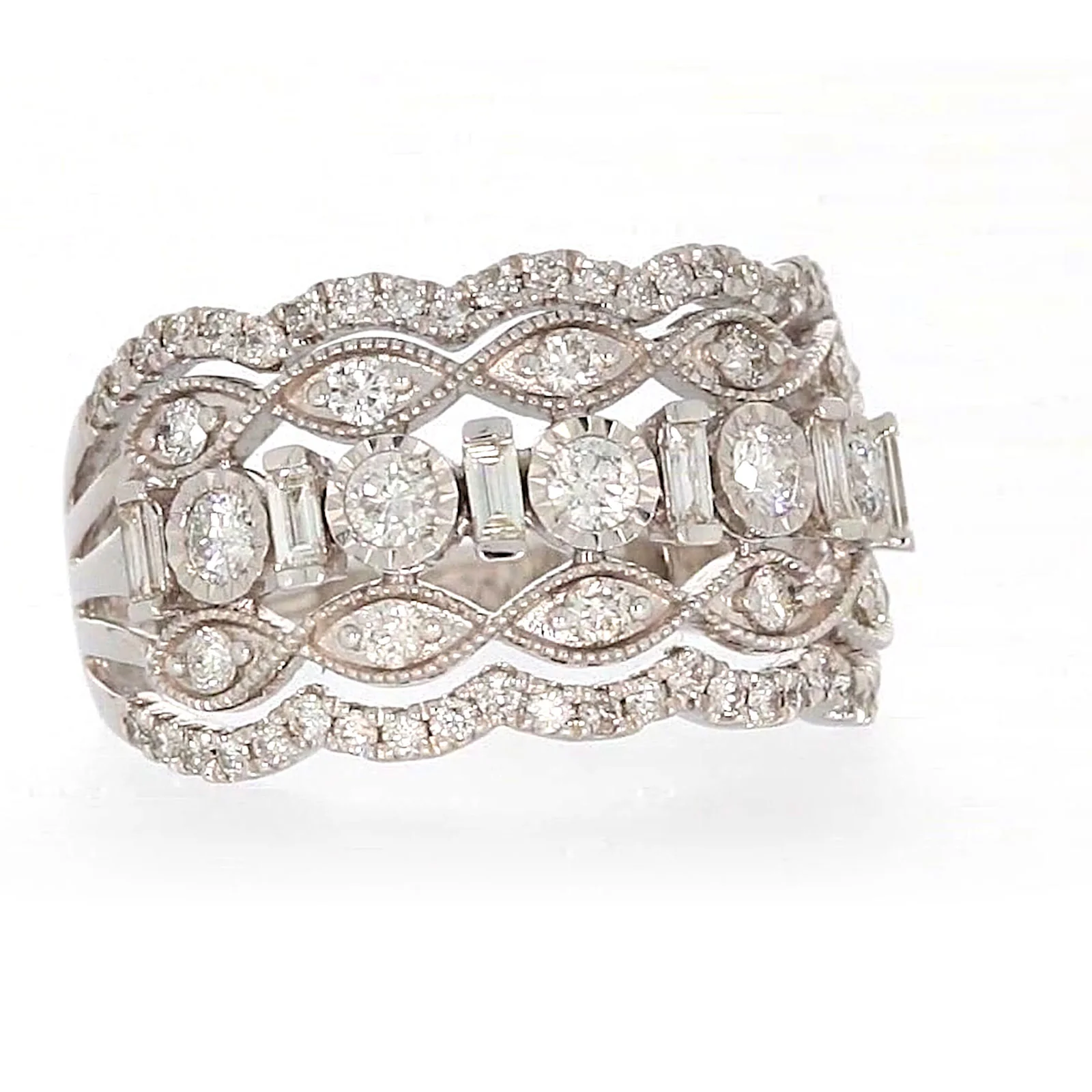 Paris 14ct White Gold Round Brilliant & Baguette Cut 1 CARAT tw of Diamonds Ring - Image 72
