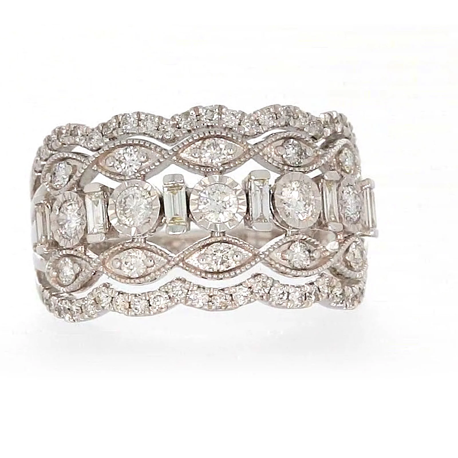 Paris 14ct White Gold Round Brilliant & Baguette Cut 1 CARAT tw of Diamonds Ring - Image 74