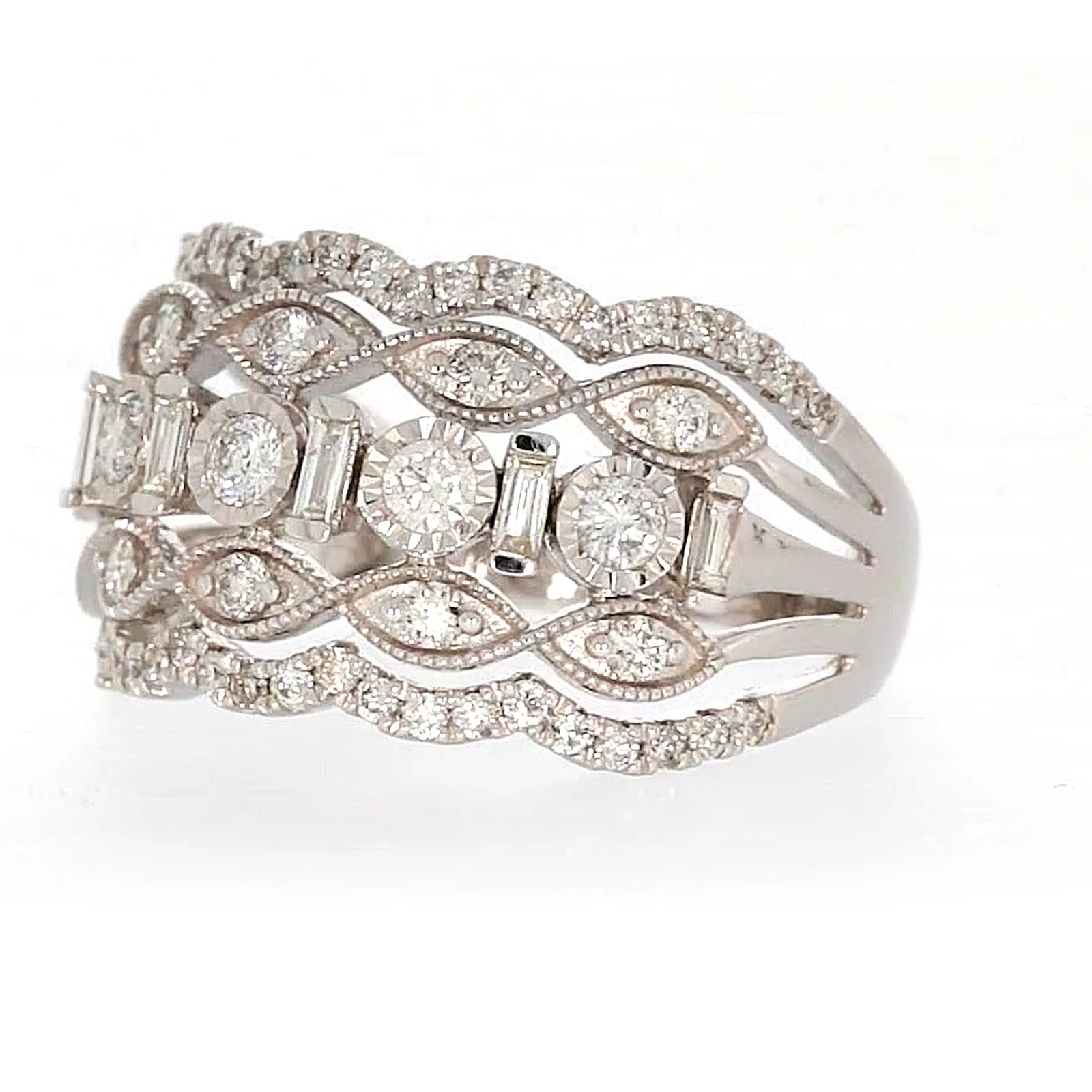 Paris 14ct White Gold Round Brilliant & Baguette Cut 1 CARAT tw of Diamonds Ring - Image 9