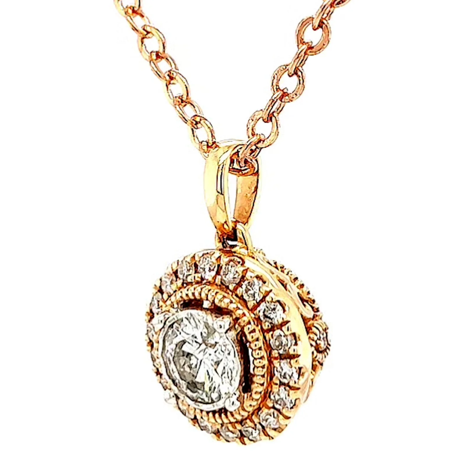 Paris 14ct Rose and White Gold Round Brilliant Cut 0.38 CARAT tw of Diamonds Pendant - Image 10