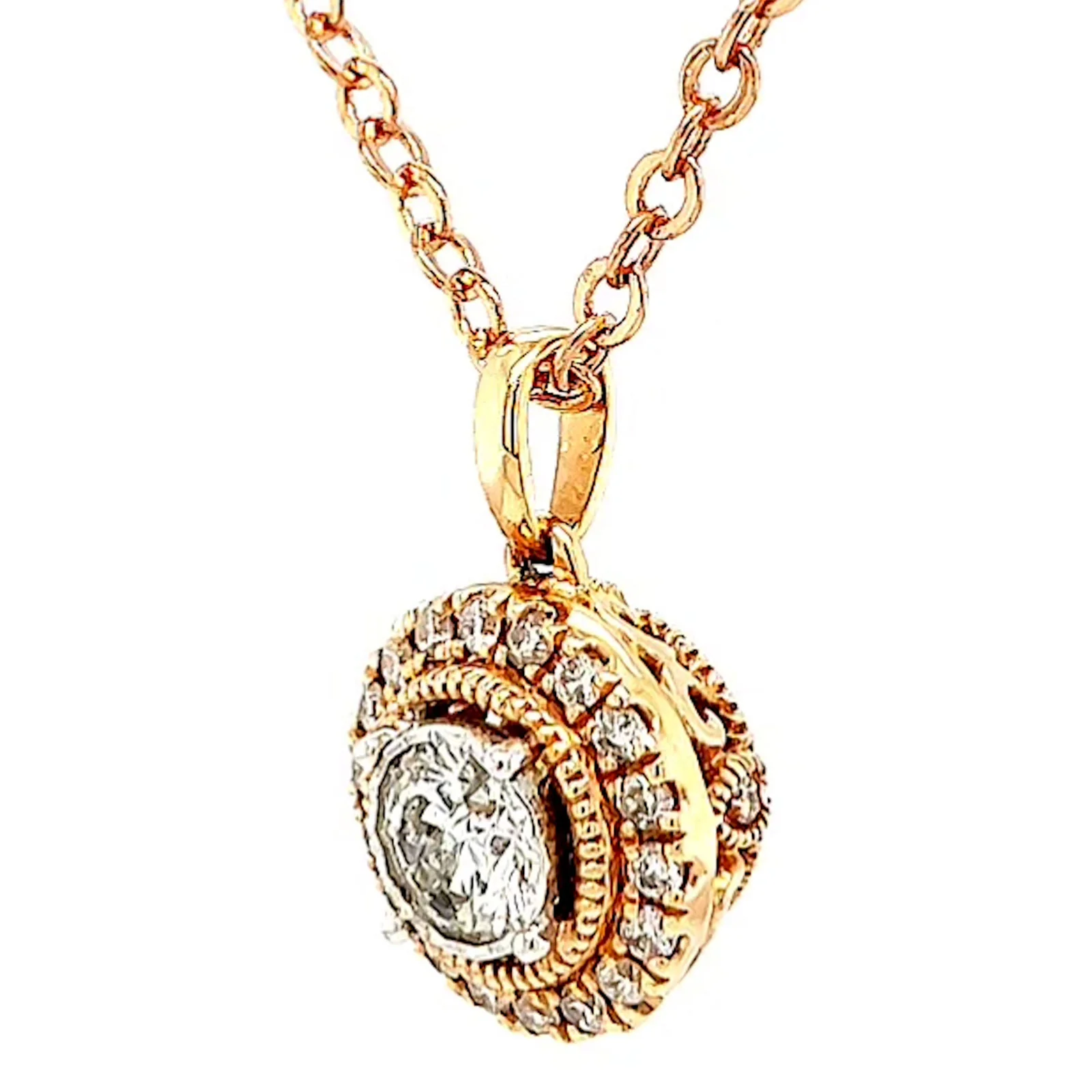 Paris 14ct Rose and White Gold Round Brilliant Cut 0.38 CARAT tw of Diamonds Pendant - Image 11