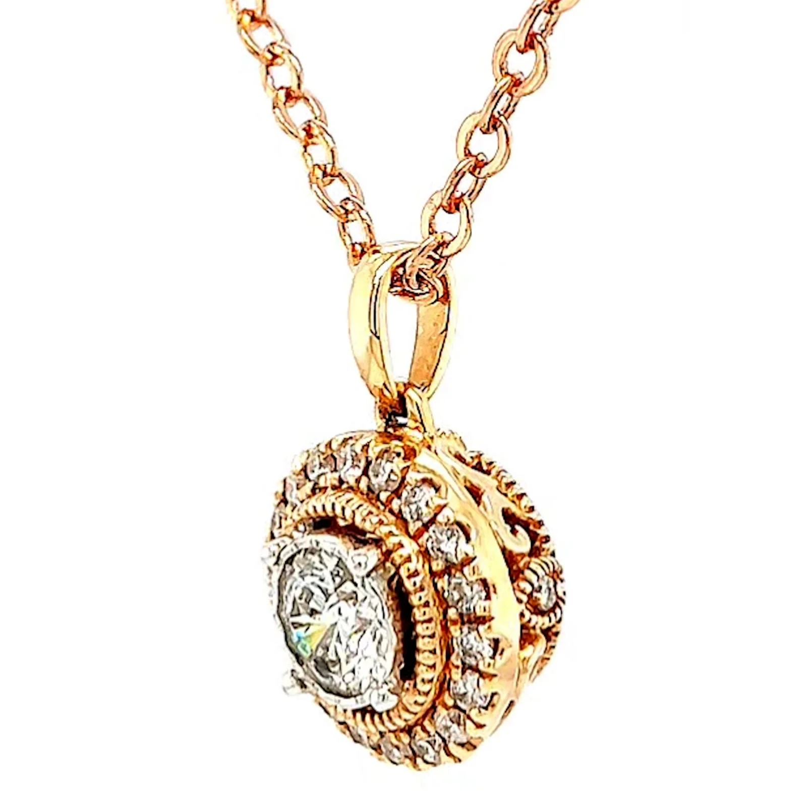 Paris 14ct Rose and White Gold Round Brilliant Cut 0.38 CARAT tw of Diamonds Pendant - Image 12