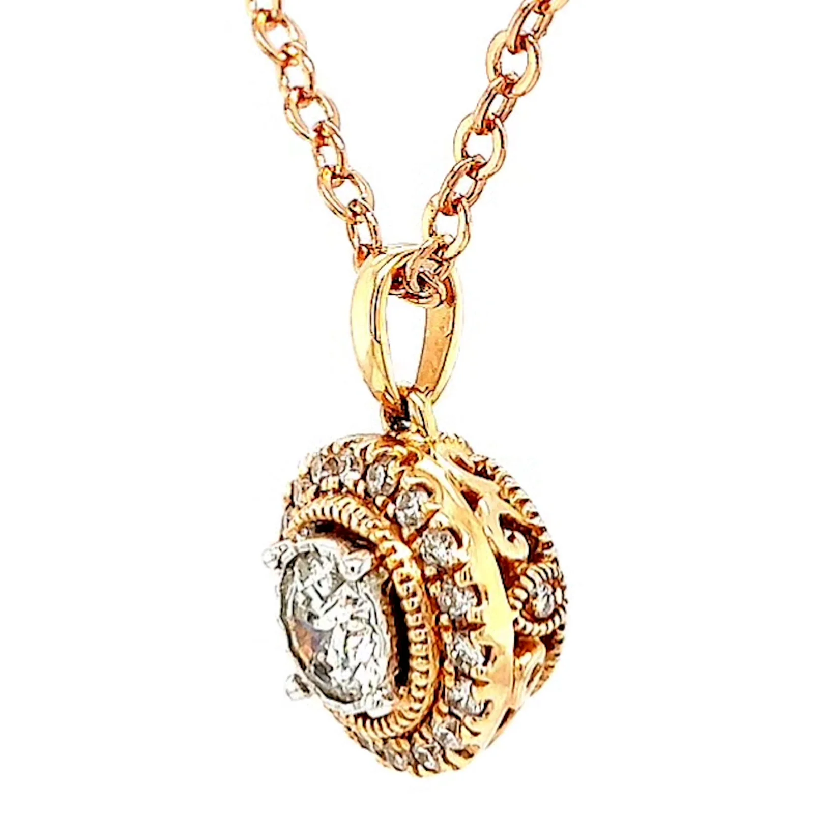 Paris 14ct Rose and White Gold Round Brilliant Cut 0.38 CARAT tw of Diamonds Pendant - Image 13