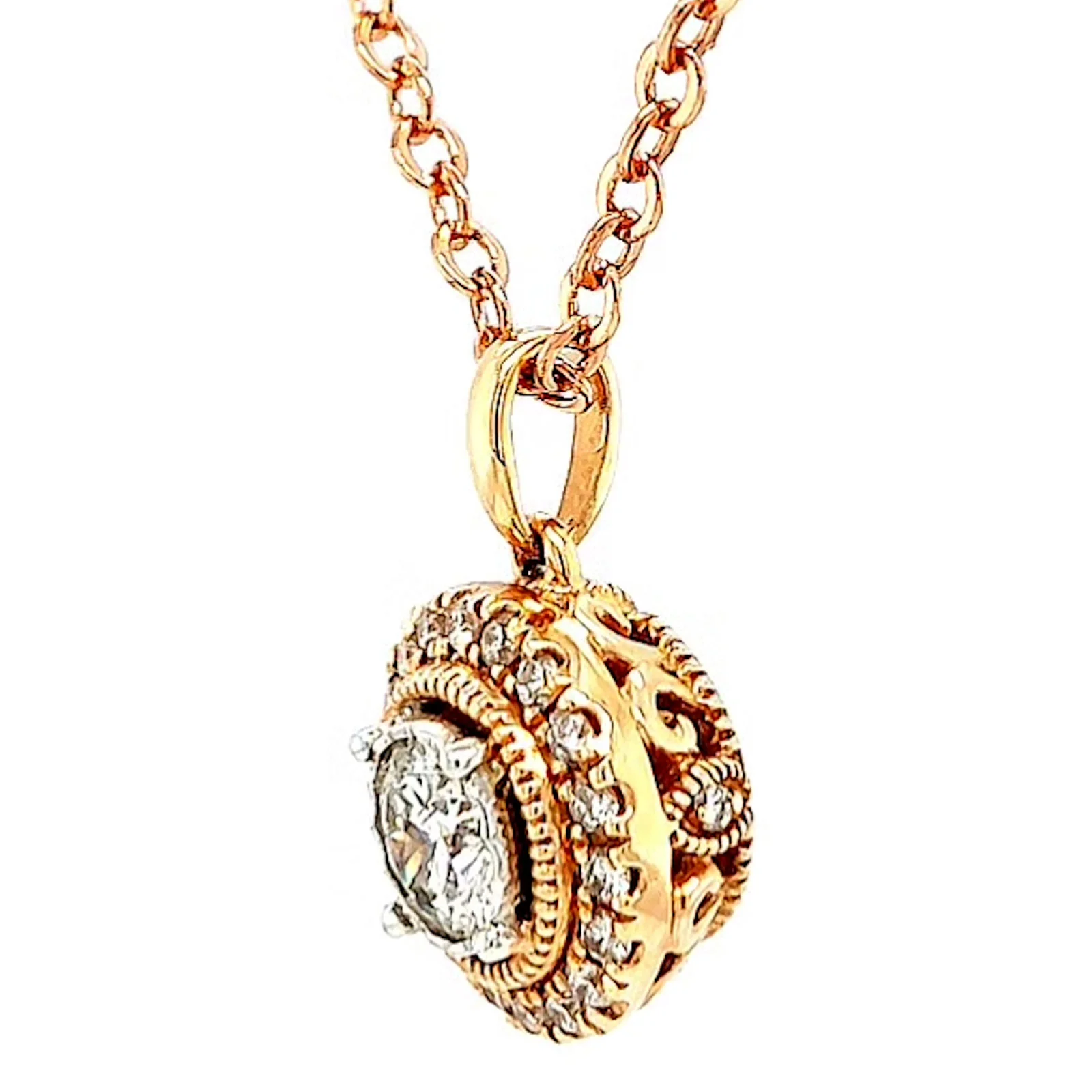Paris 14ct Rose and White Gold Round Brilliant Cut 0.38 CARAT tw of Diamonds Pendant - Image 14