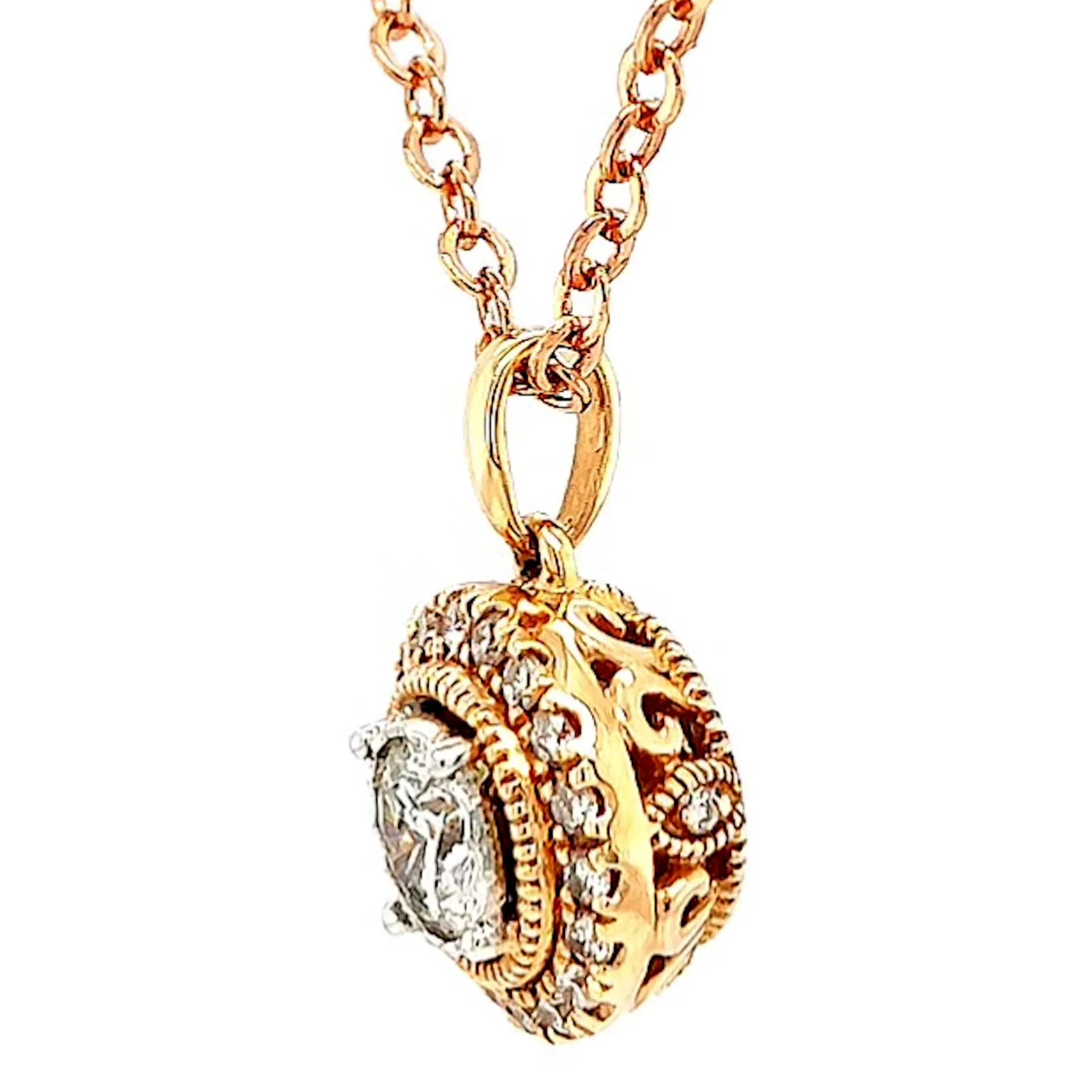 Paris 14ct Rose and White Gold Round Brilliant Cut 0.38 CARAT tw of Diamonds Pendant - Image 15