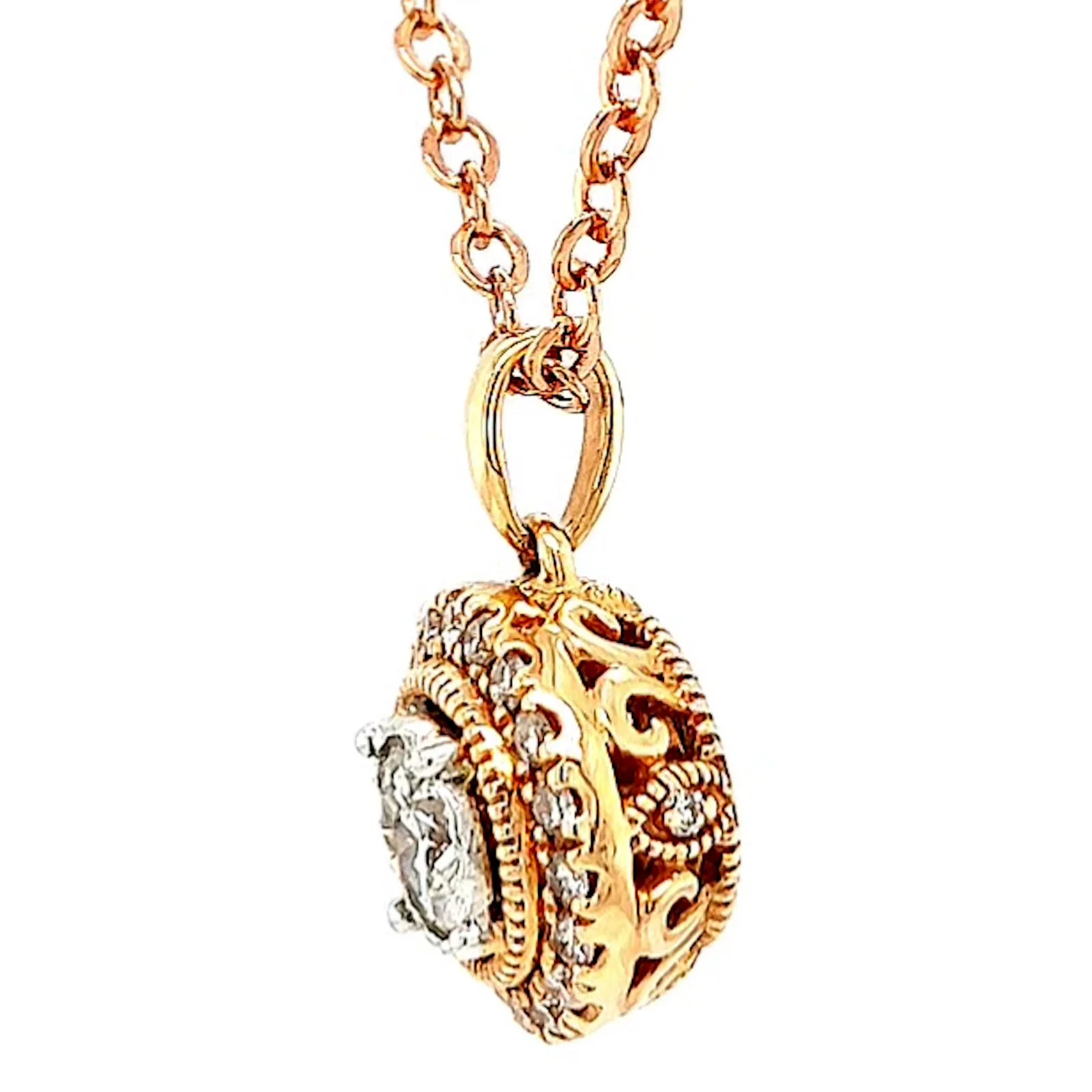 Paris 14ct Rose and White Gold Round Brilliant Cut 0.38 CARAT tw of Diamonds Pendant - Image 16
