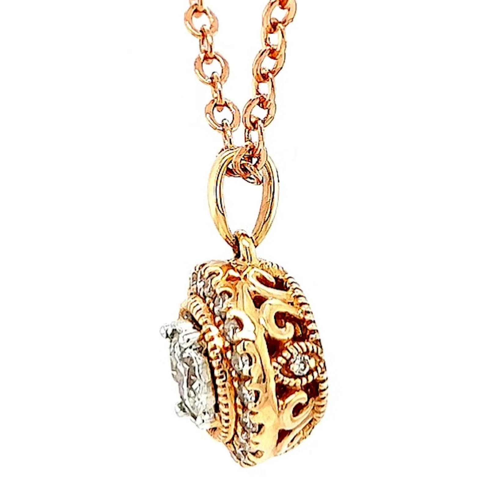 Paris 14ct Rose and White Gold Round Brilliant Cut 0.38 CARAT tw of Diamonds Pendant - Image 17