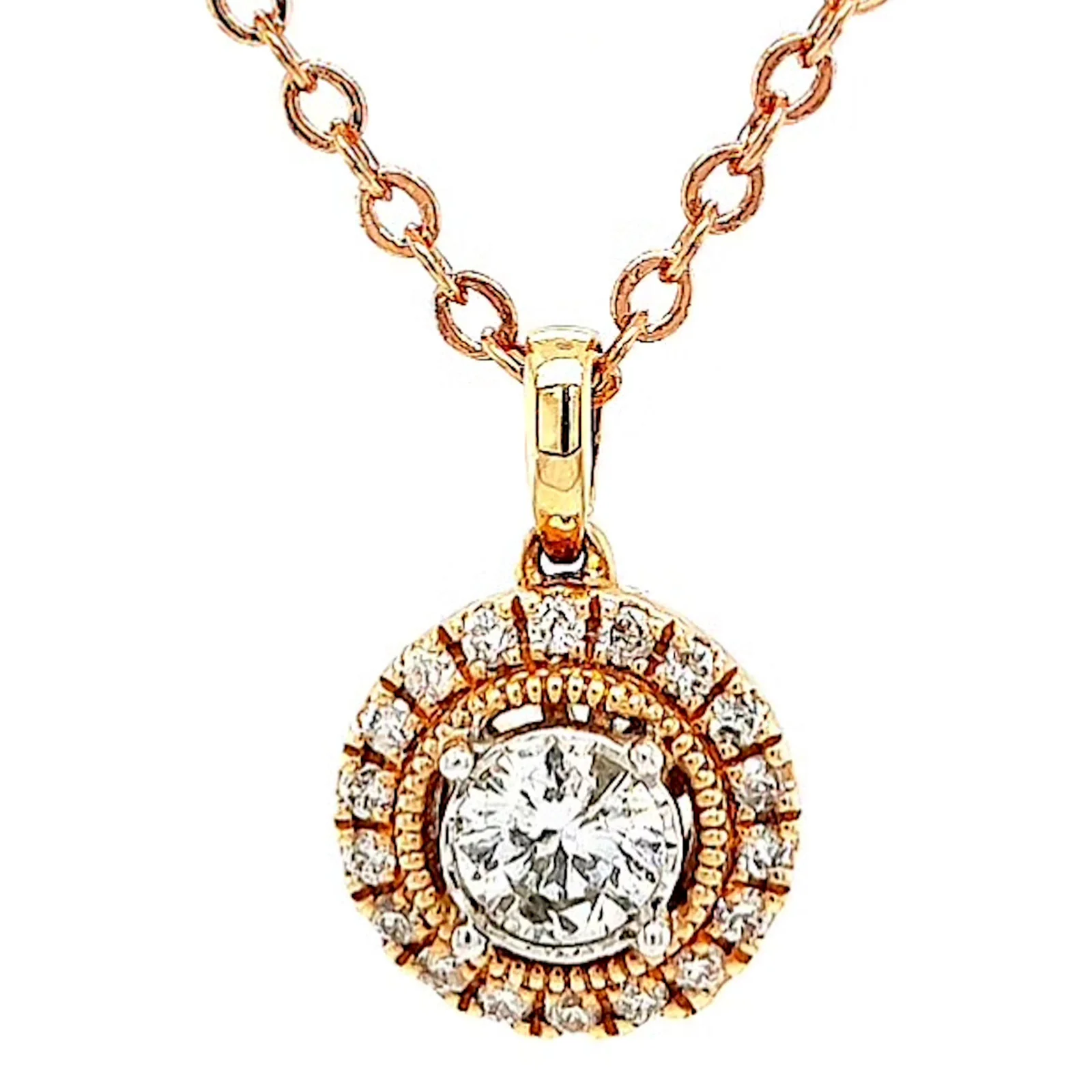 Paris 14ct Rose and White Gold Round Brilliant Cut 0.38 CARAT tw of Diamonds Pendant - Image 3