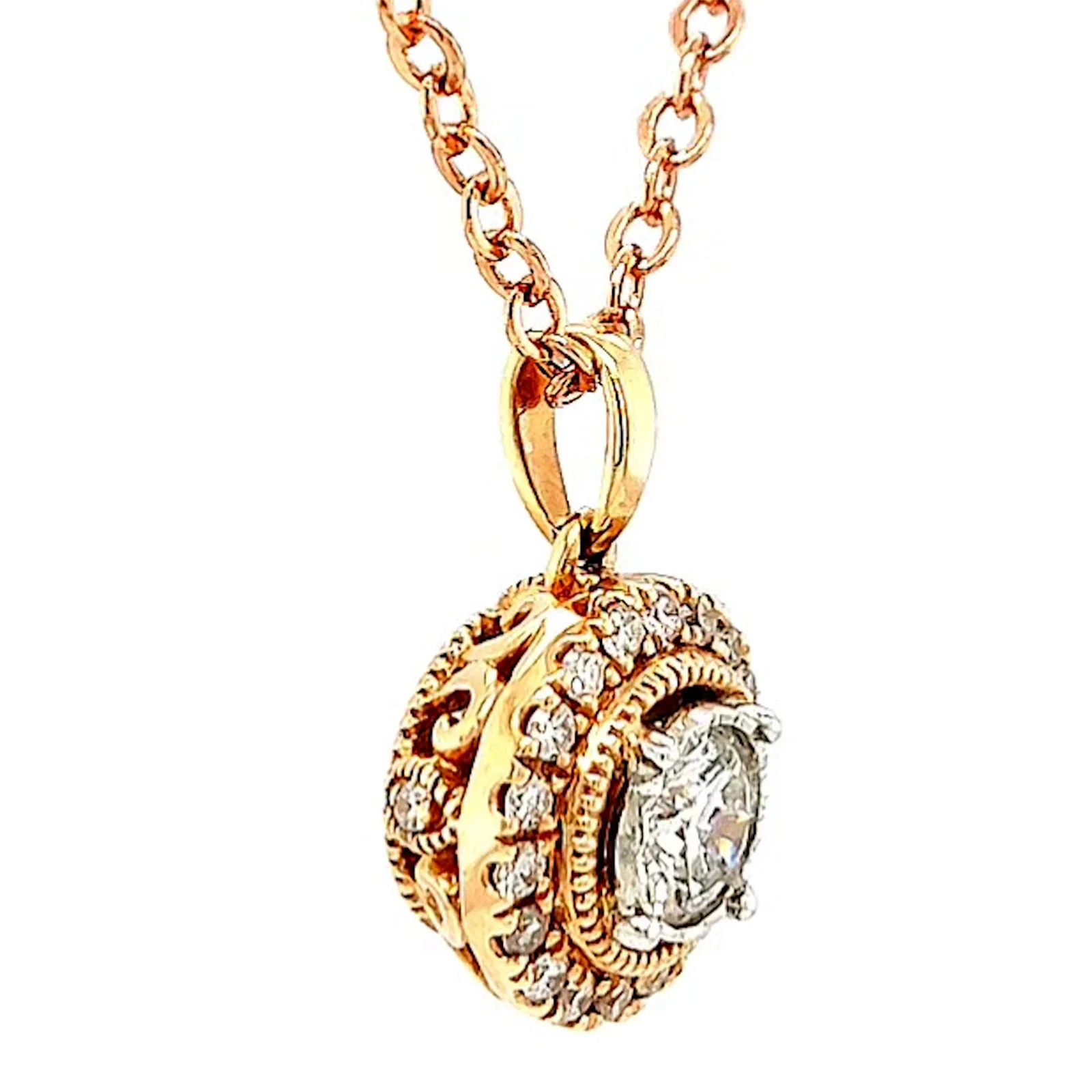 Paris 14ct Rose and White Gold Round Brilliant Cut 0.38 CARAT tw of Diamonds Pendant - Image 64