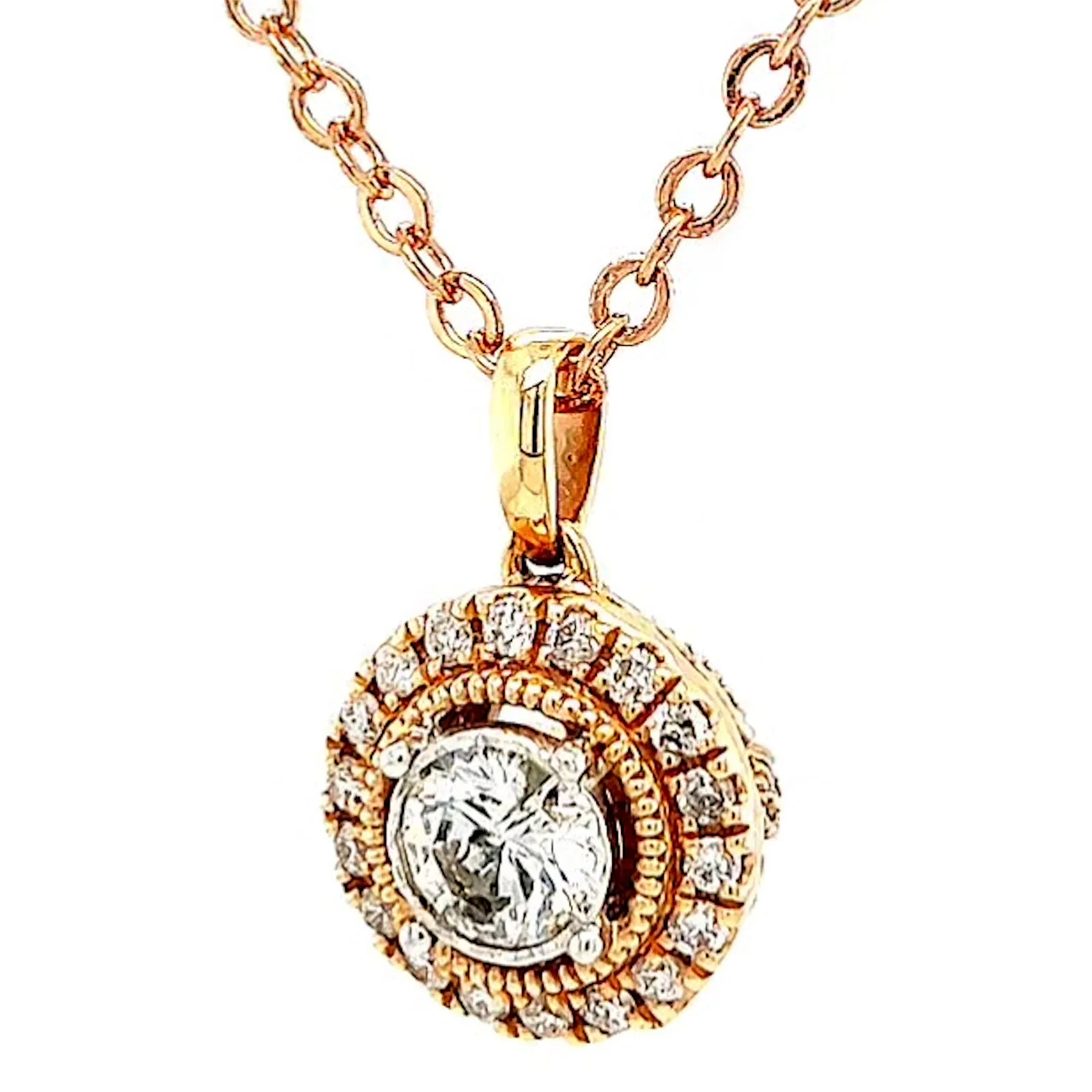 Paris 14ct Rose and White Gold Round Brilliant Cut 0.38 CARAT tw of Diamonds Pendant - Image 7