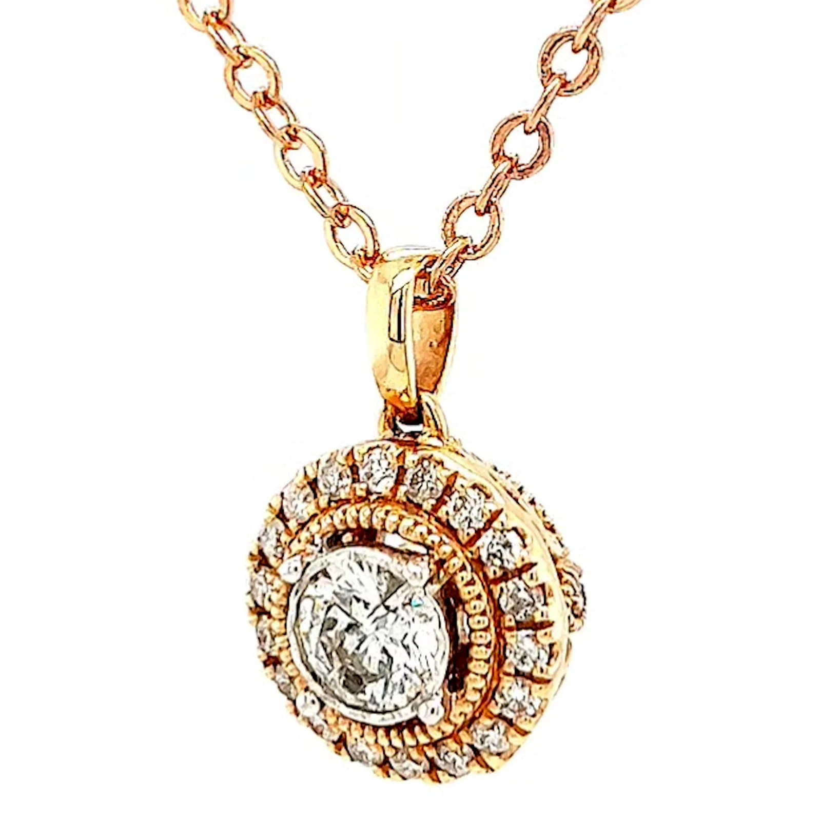 Paris 14ct Rose and White Gold Round Brilliant Cut 0.38 CARAT tw of Diamonds Pendant - Image 8