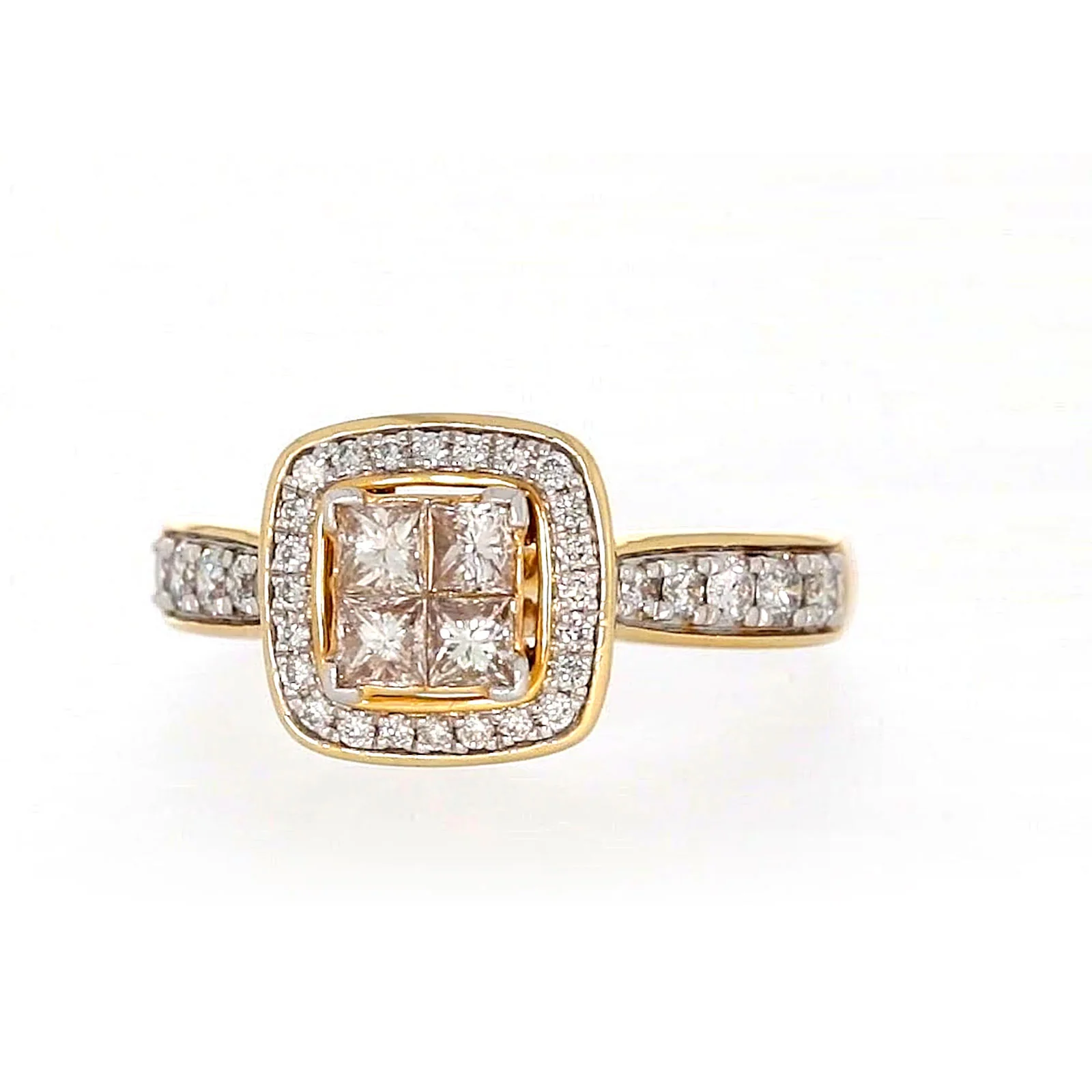New York 14ct Yellow Gold Round Brilliant & Princess Cut 3/4 Carat tw of Diamonds Ring - Image 3
