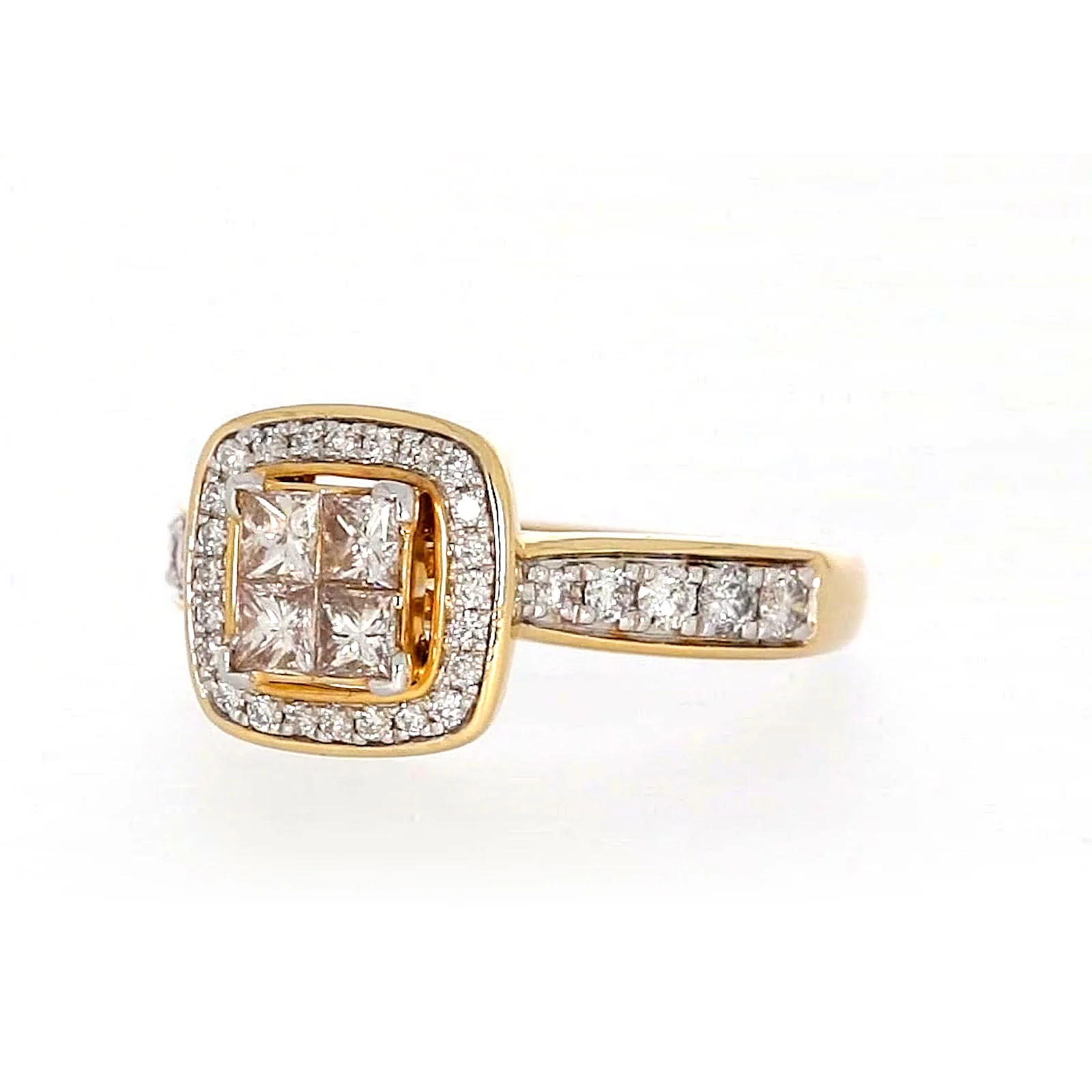 New York 14ct Yellow Gold Round Brilliant & Princess Cut 3/4 Carat tw of Diamonds Ring - Image 6