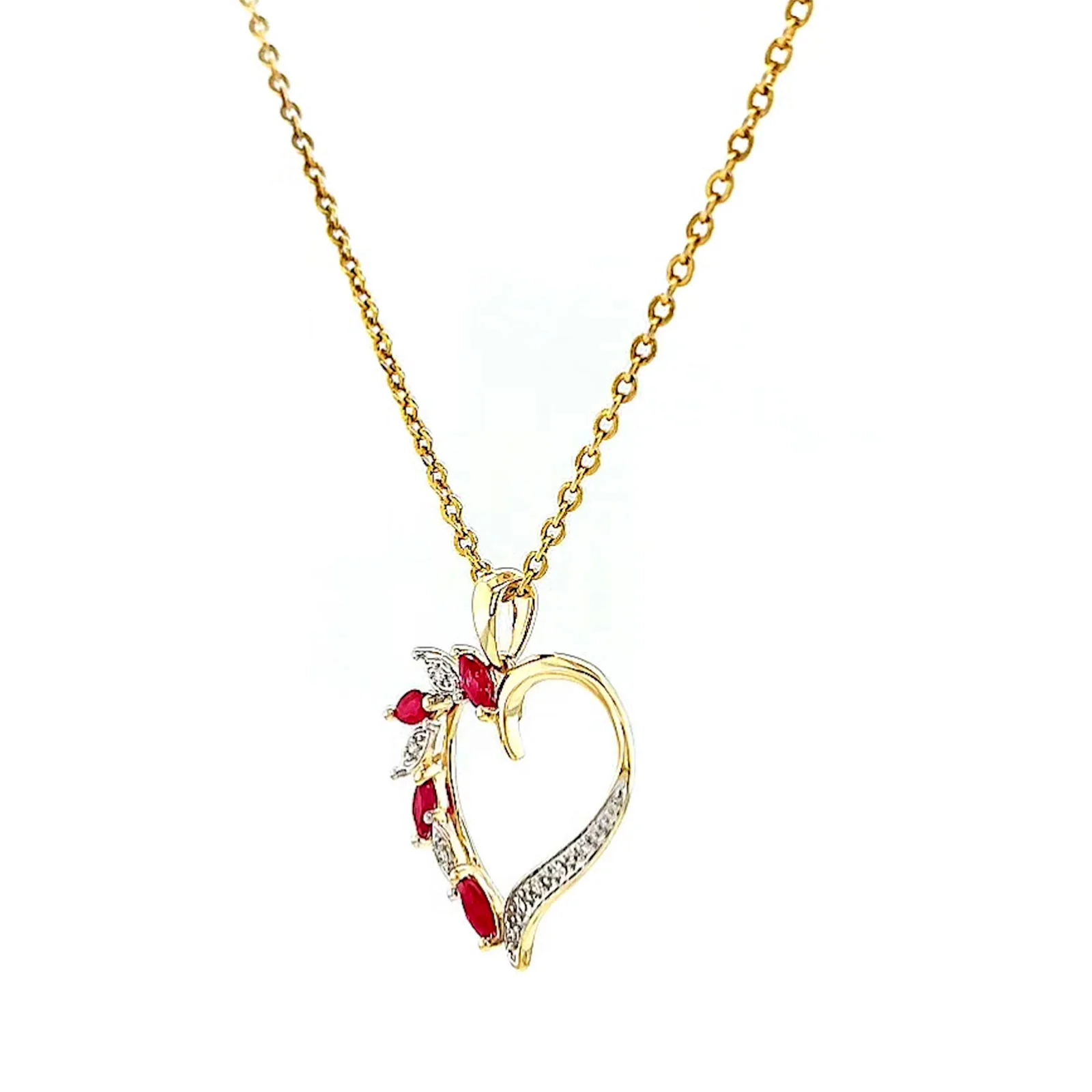 9ct Yellow Gold Marquise    Natural Ruby Diamond Set Pendant - Image 11