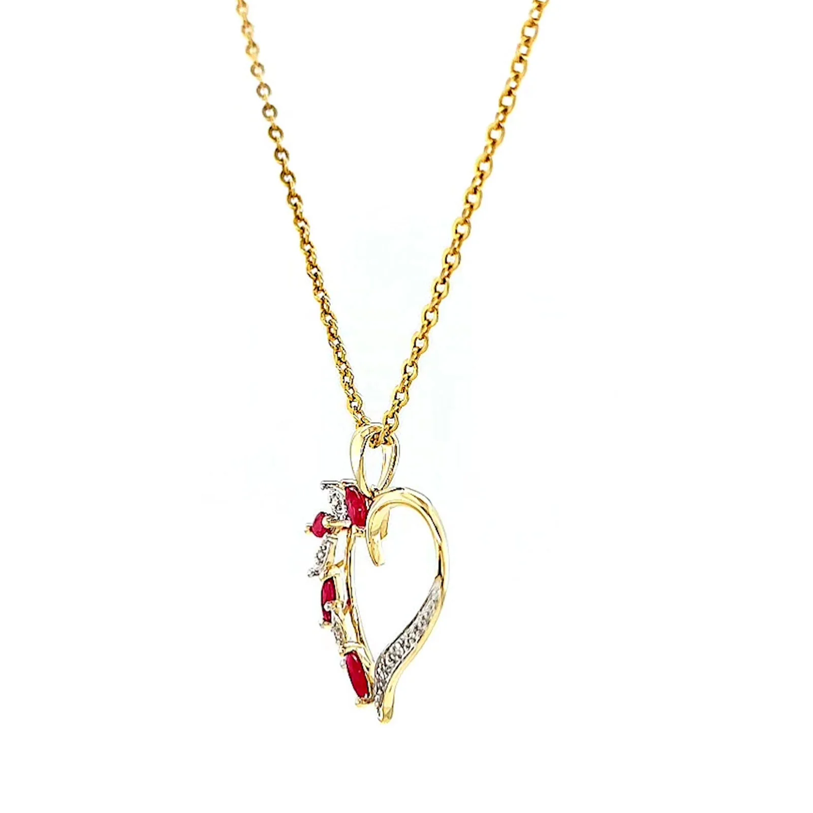 9ct Yellow Gold Marquise    Natural Ruby Diamond Set Pendant - Image 14