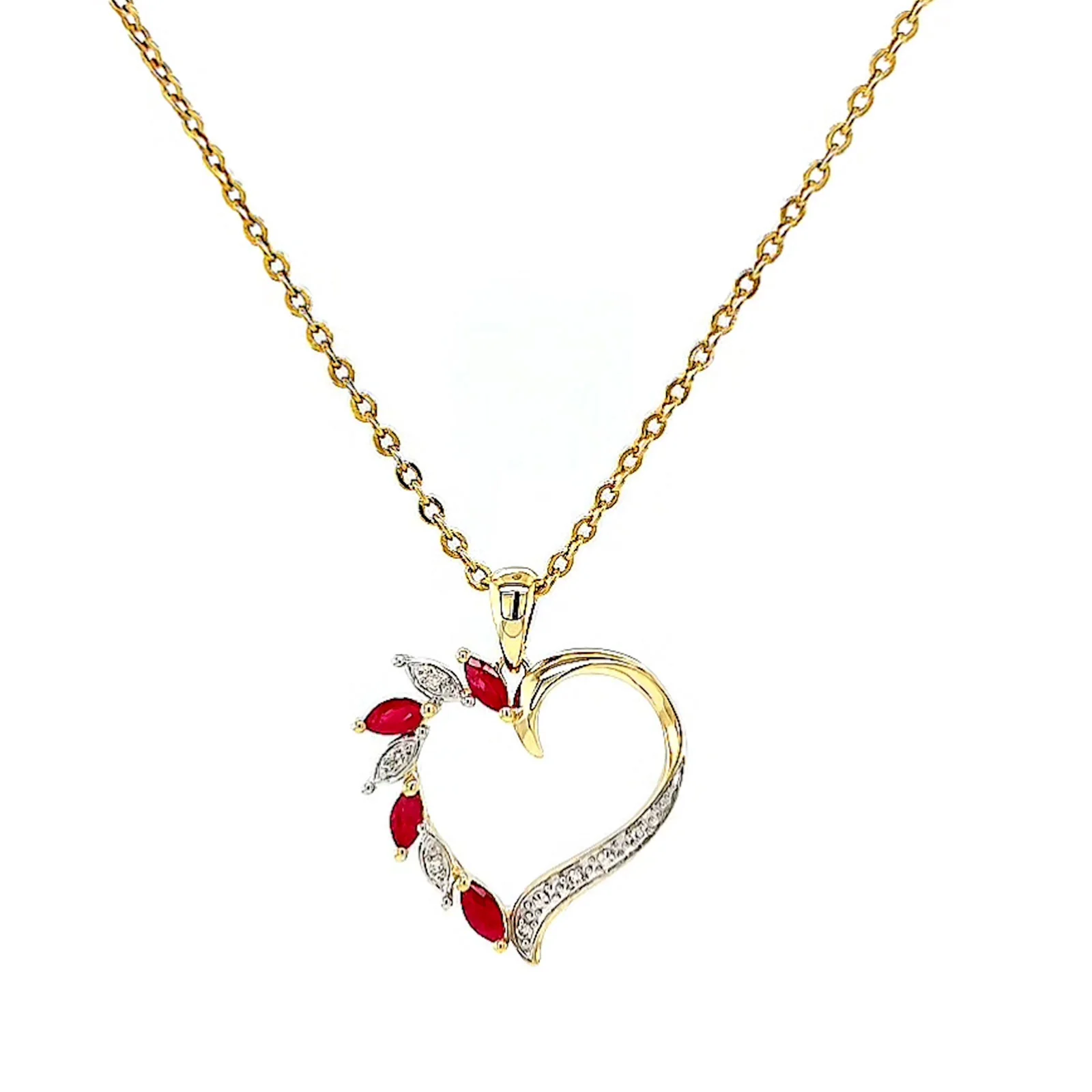 9ct Yellow Gold Marquise    Natural Ruby Diamond Set Pendant - Image 3