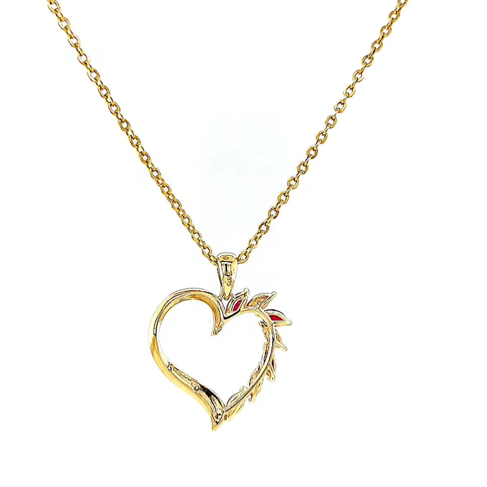 9ct Yellow Gold Marquise    Natural Ruby Diamond Set Pendant - Image 36