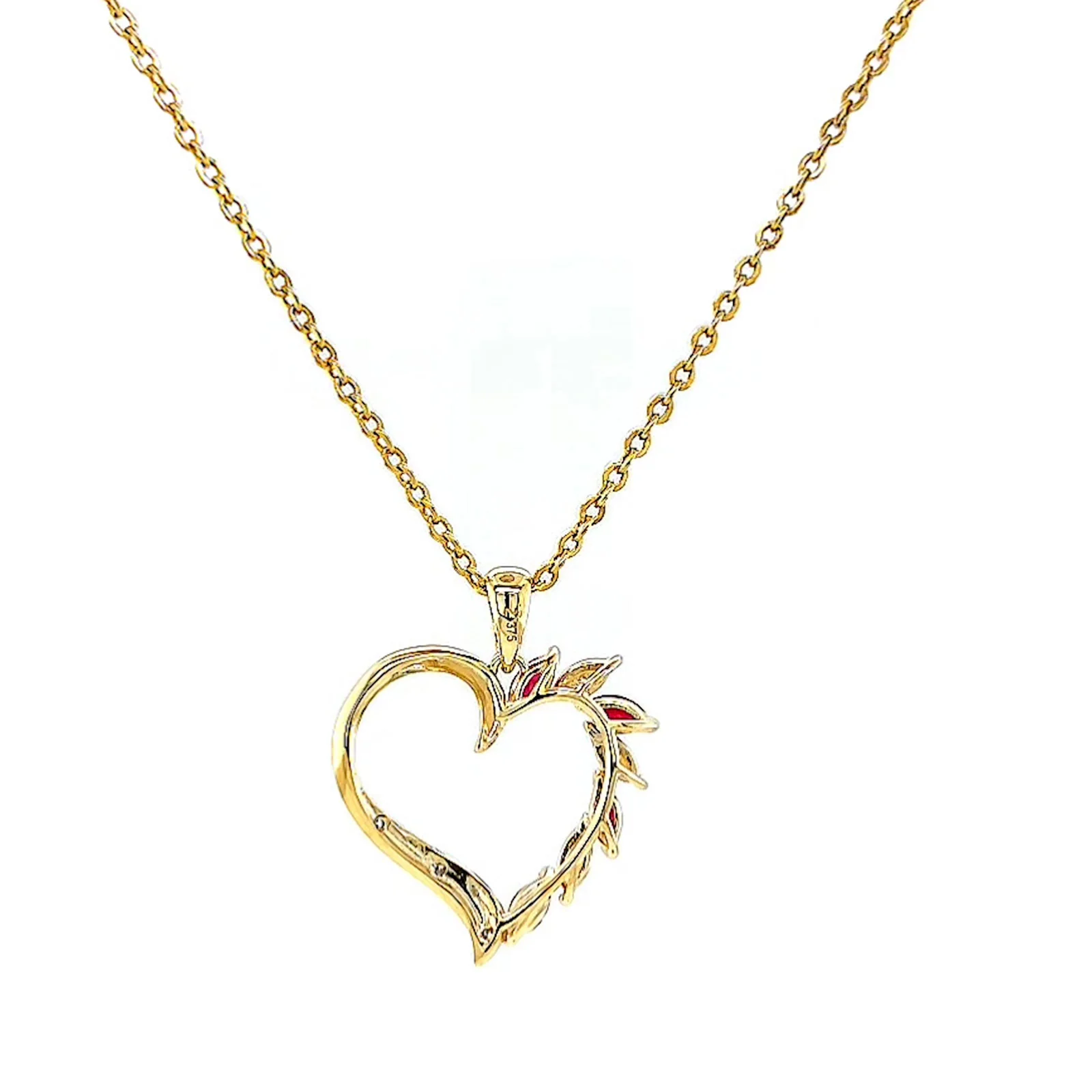 9ct Yellow Gold Marquise    Natural Ruby Diamond Set Pendant - Image 37