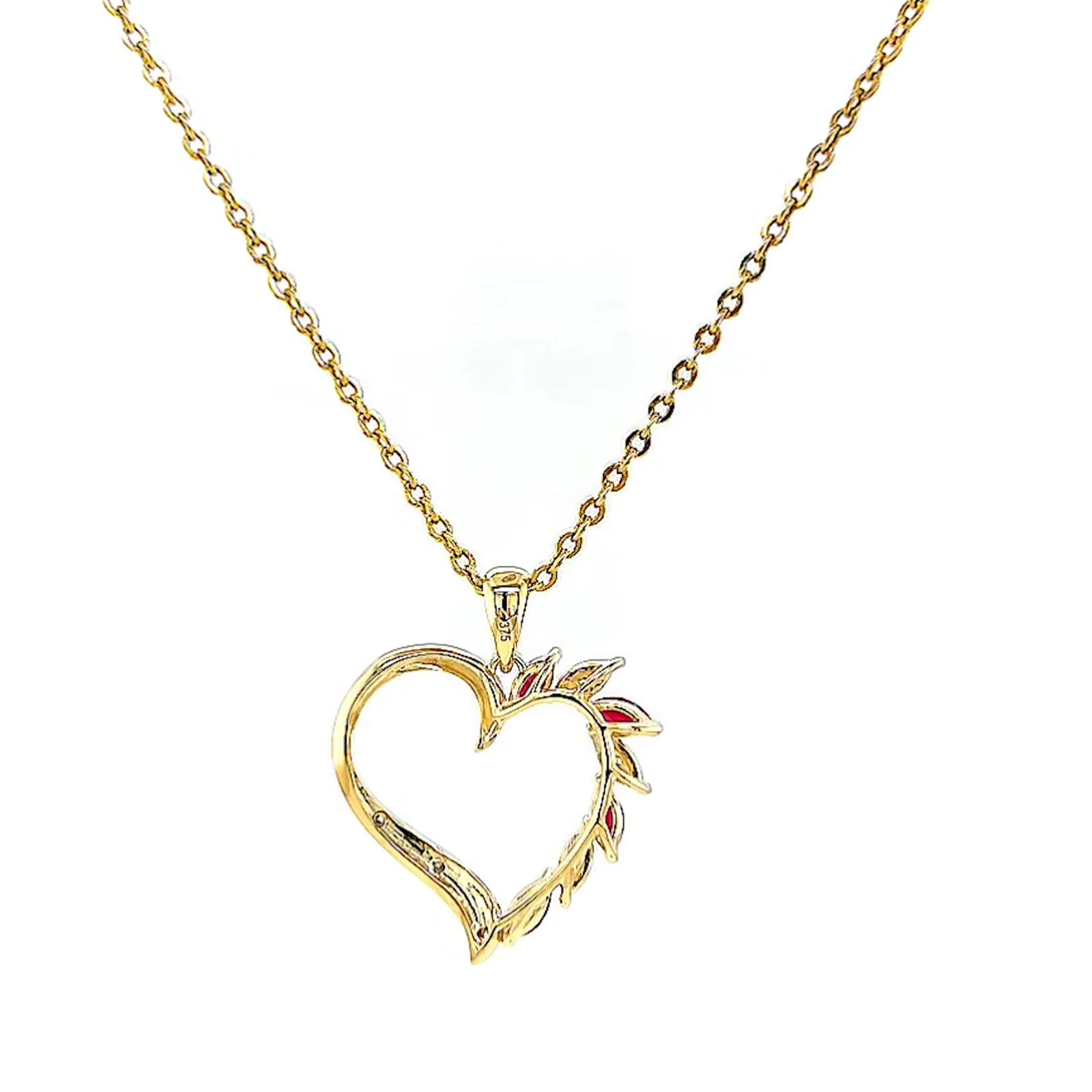 9ct Yellow Gold Marquise    Natural Ruby Diamond Set Pendant - Image 39