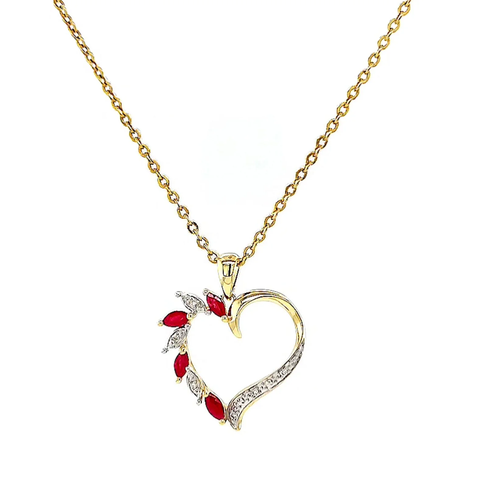 9ct Yellow Gold Marquise    Natural Ruby Diamond Set Pendant - Image 4