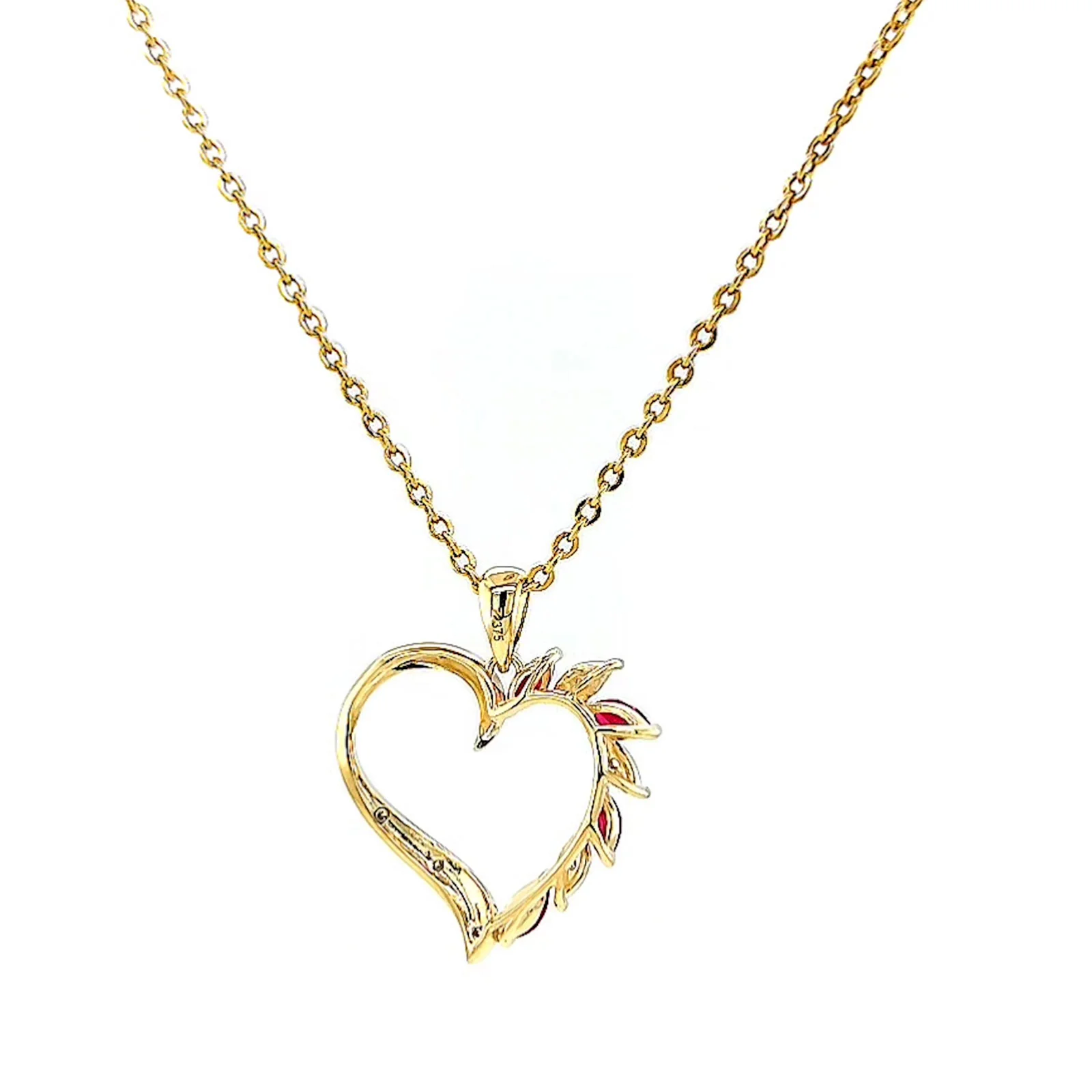 9ct Yellow Gold Marquise    Natural Ruby Diamond Set Pendant - Image 41