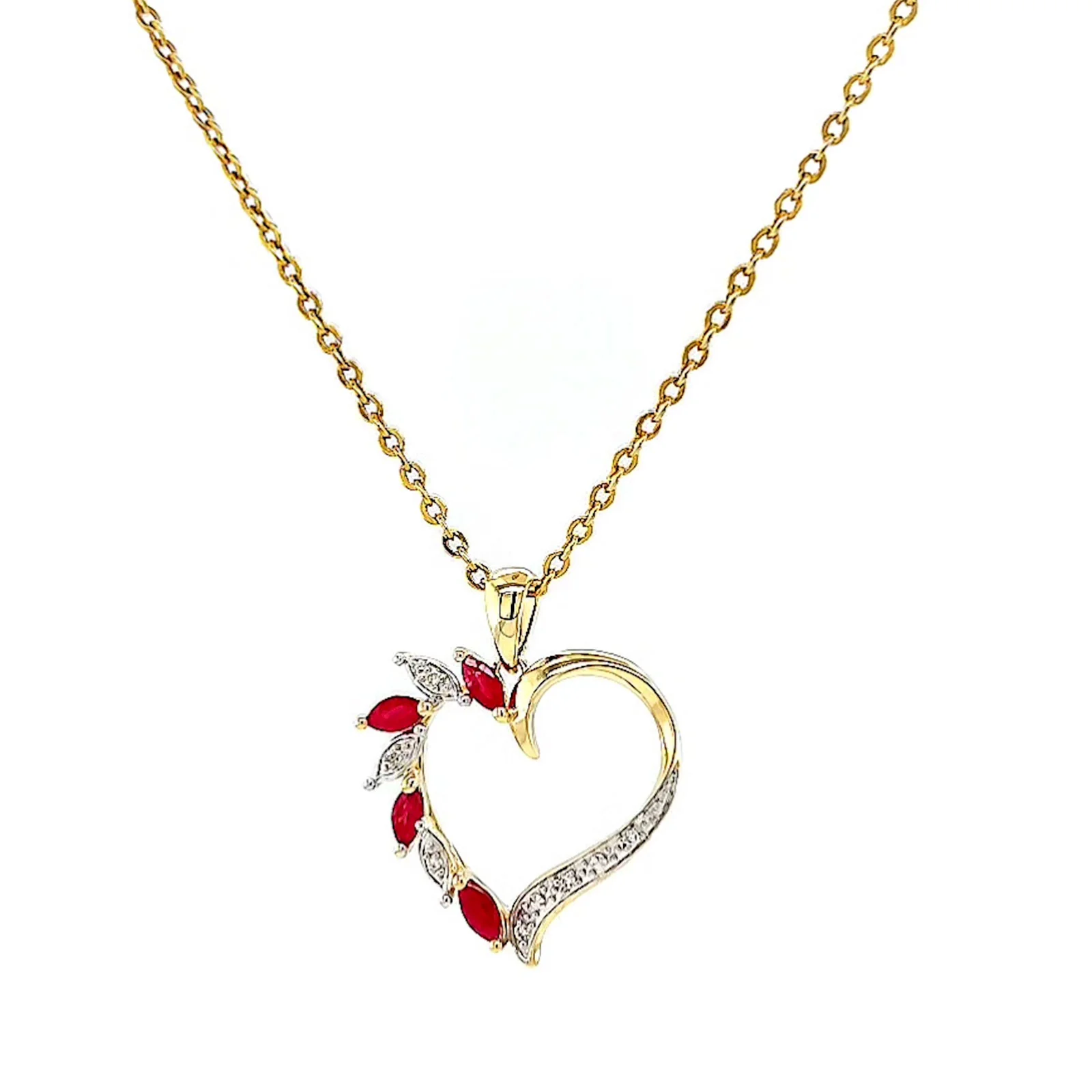 9ct Yellow Gold Marquise    Natural Ruby Diamond Set Pendant - Image 5