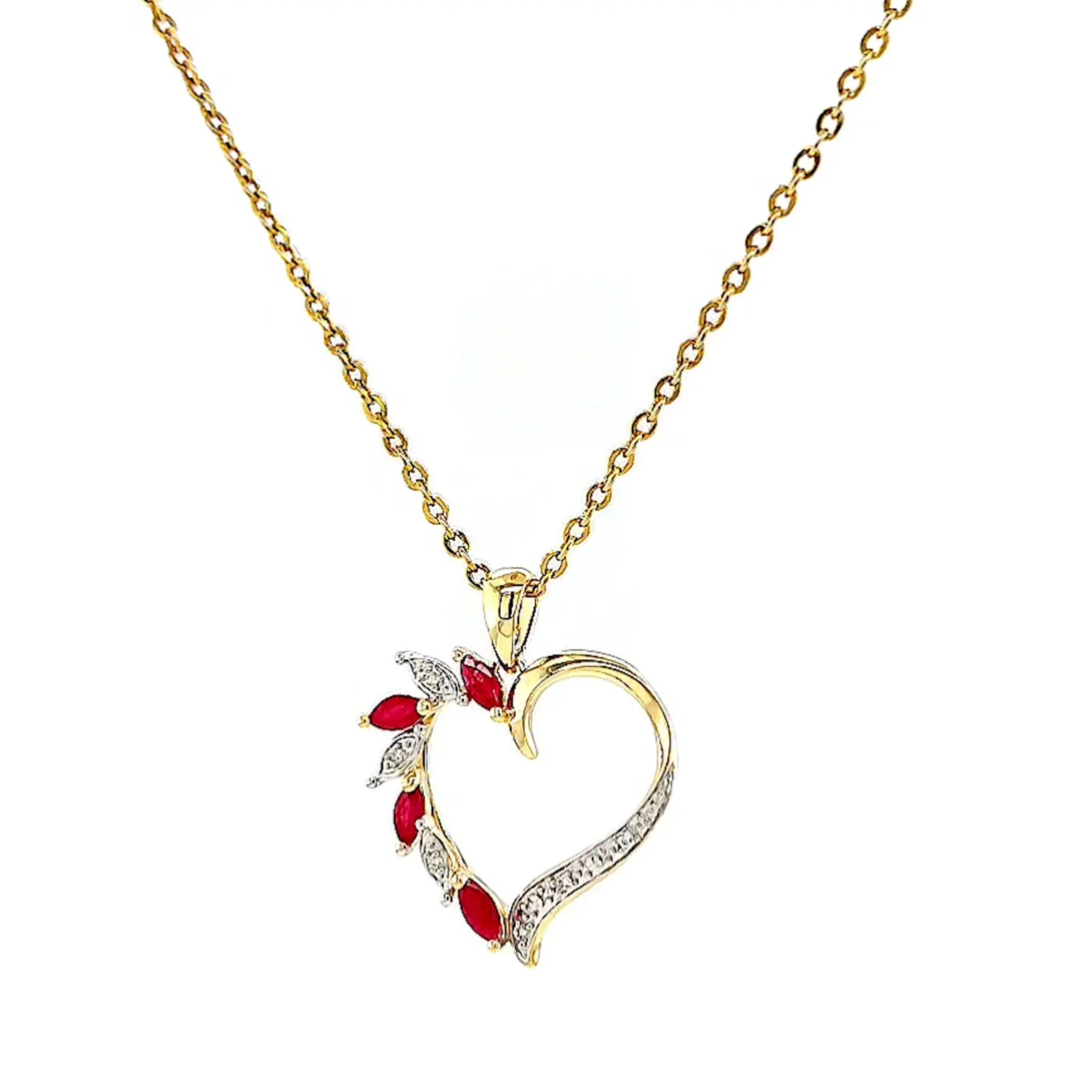 9ct Yellow Gold Marquise    Natural Ruby Diamond Set Pendant - Image 6