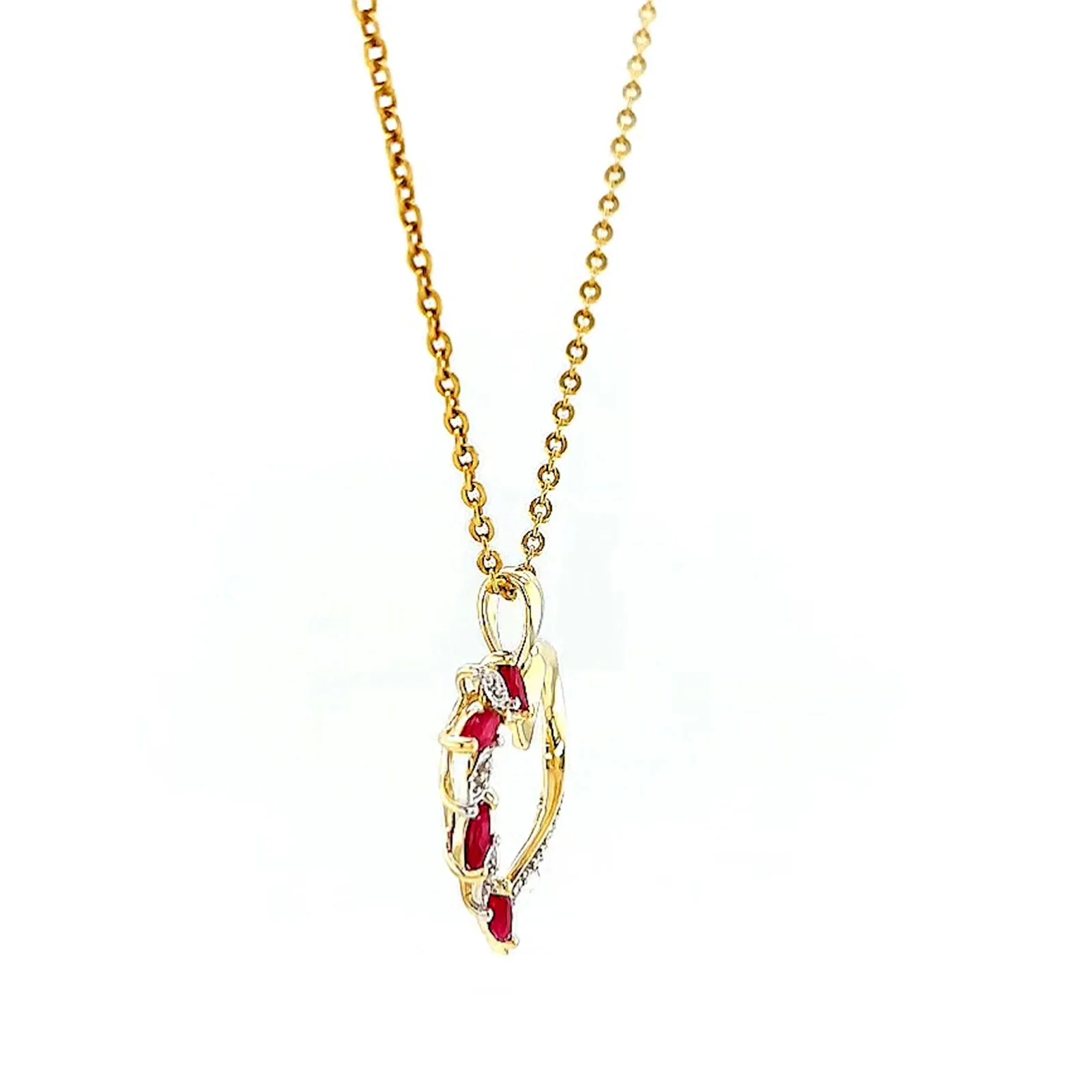 9ct Yellow Gold Marquise    Natural Ruby Diamond Set Pendant - Image 61