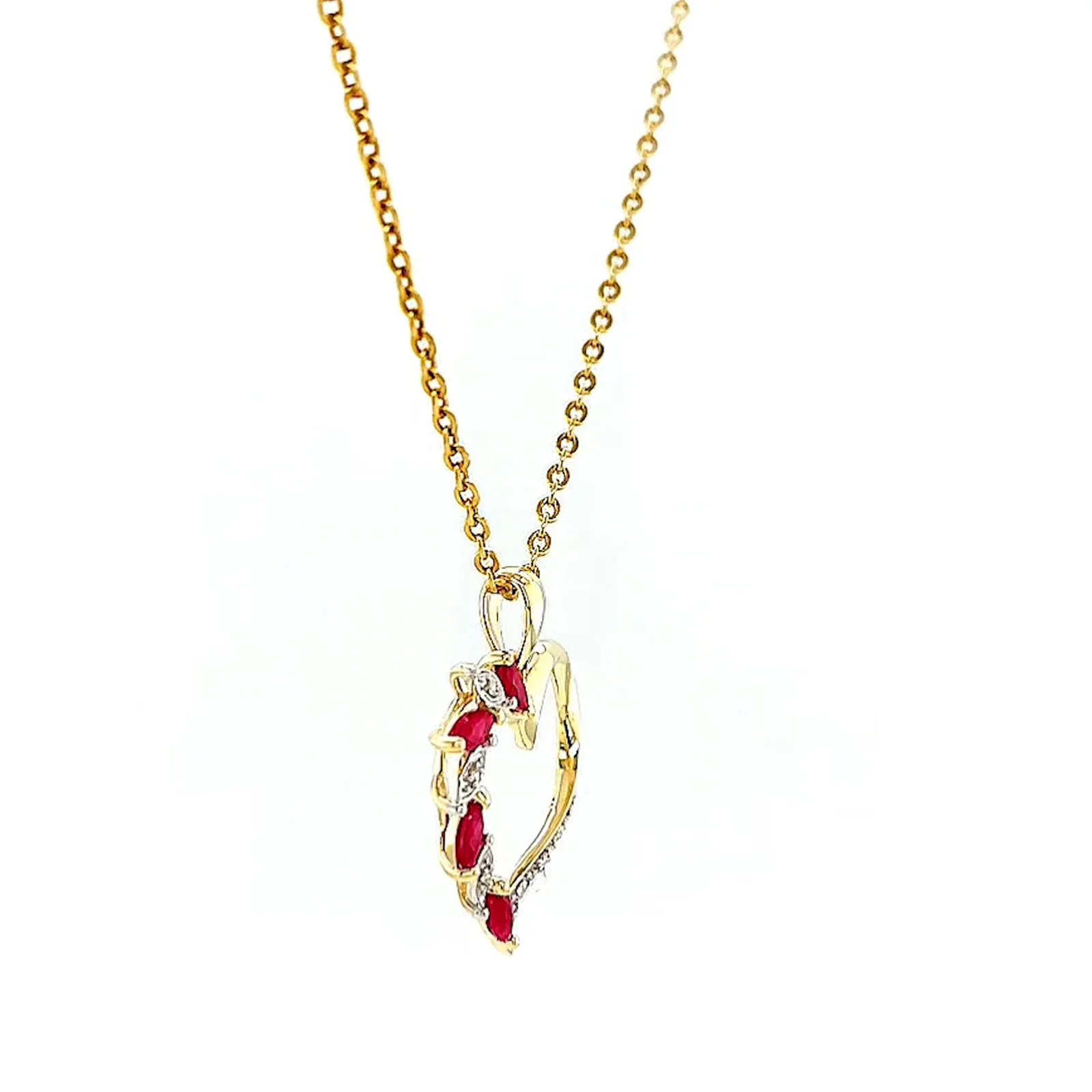 9ct Yellow Gold Marquise    Natural Ruby Diamond Set Pendant - Image 62