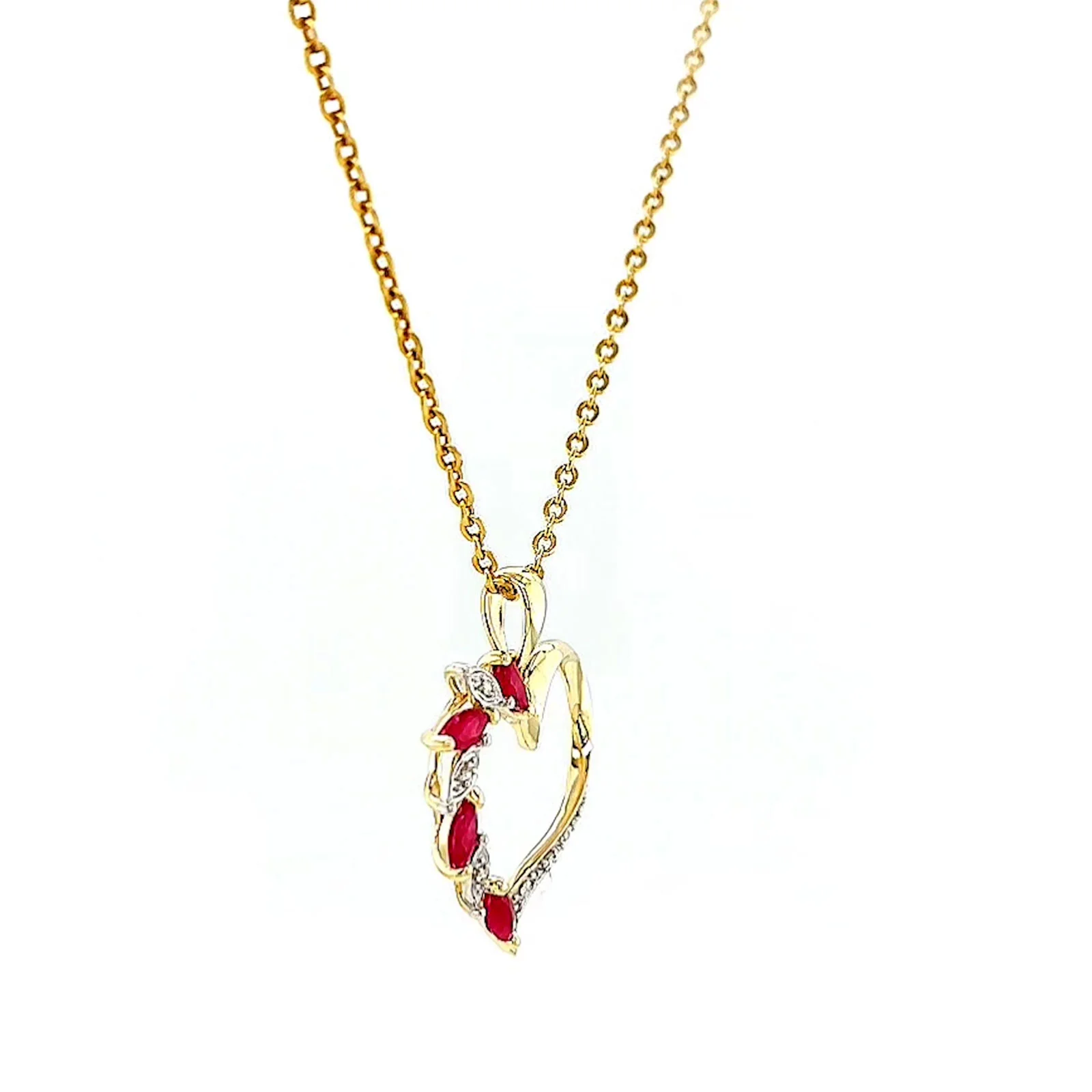 9ct Yellow Gold Marquise    Natural Ruby Diamond Set Pendant - Image 63