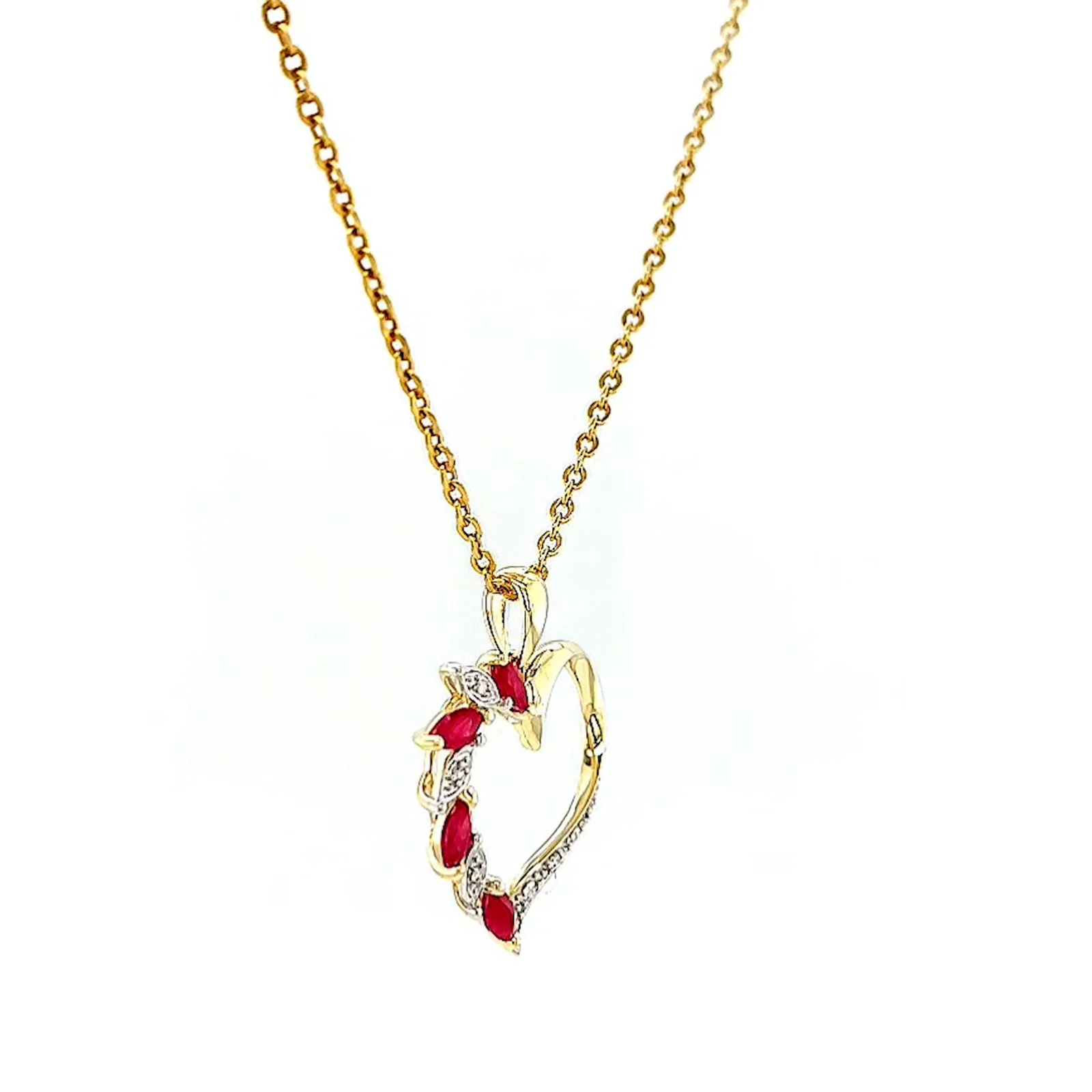 9ct Yellow Gold Marquise    Natural Ruby Diamond Set Pendant - Image 64