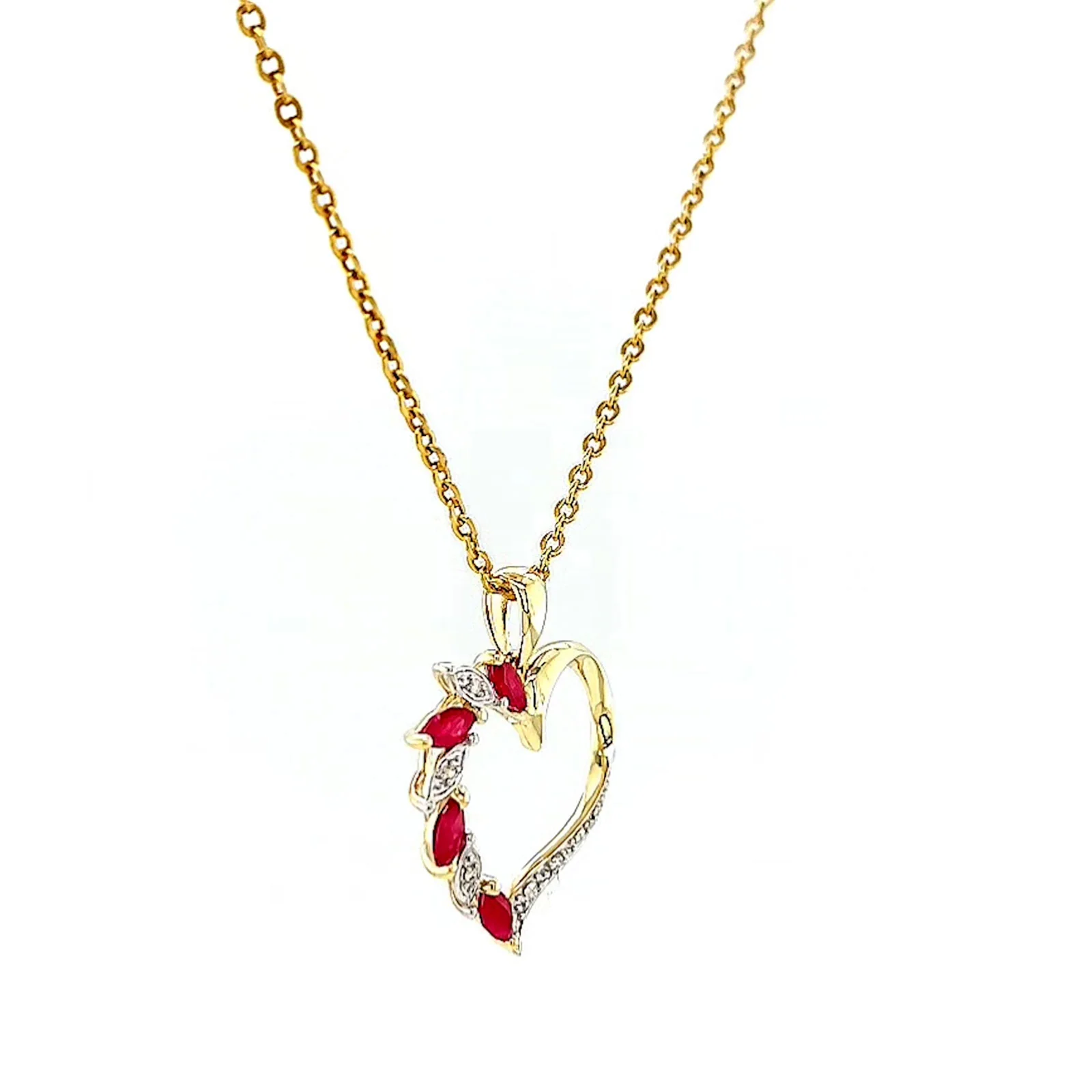 9ct Yellow Gold Marquise    Natural Ruby Diamond Set Pendant - Image 65