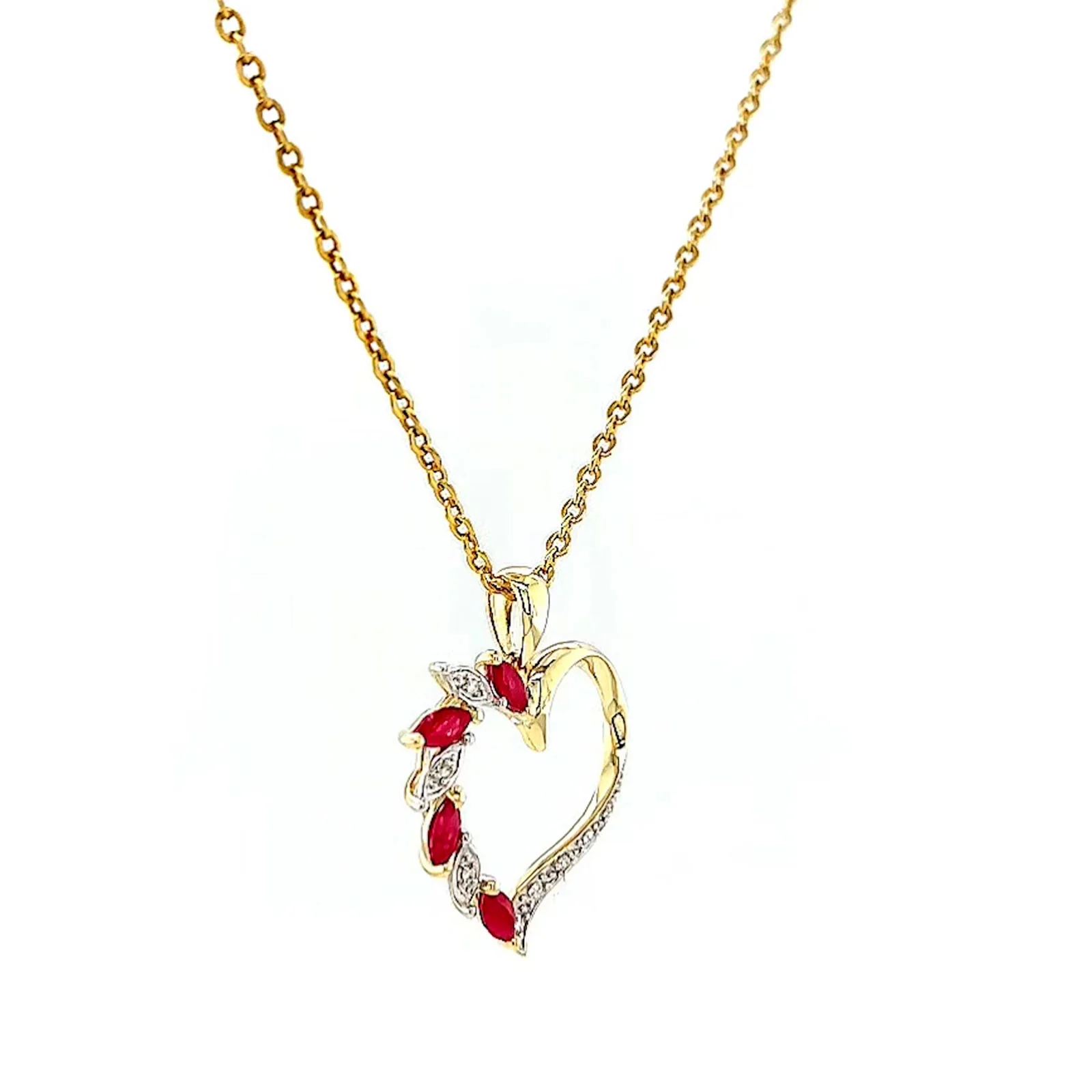 9ct Yellow Gold Marquise    Natural Ruby Diamond Set Pendant - Image 66