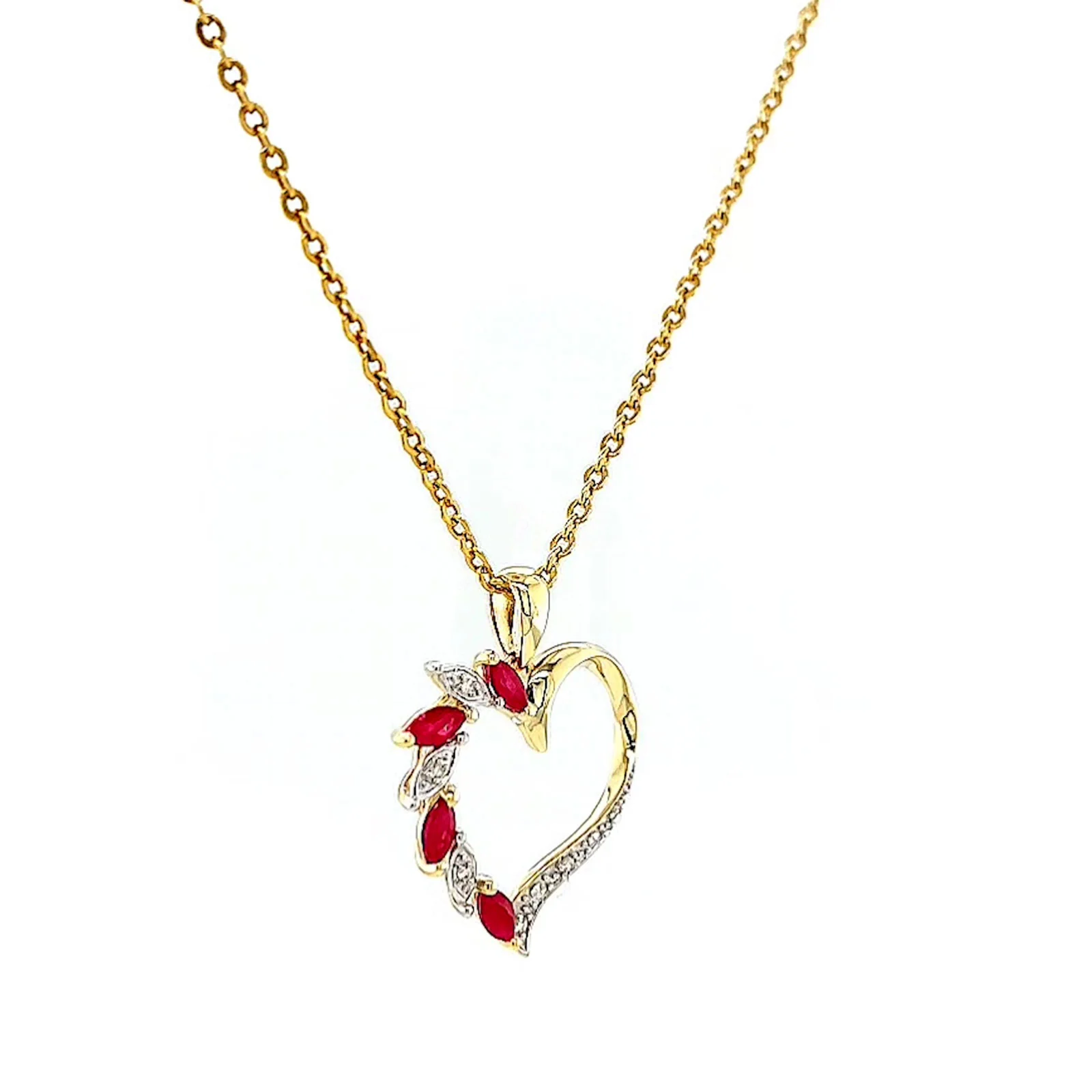 9ct Yellow Gold Marquise    Natural Ruby Diamond Set Pendant - Image 67