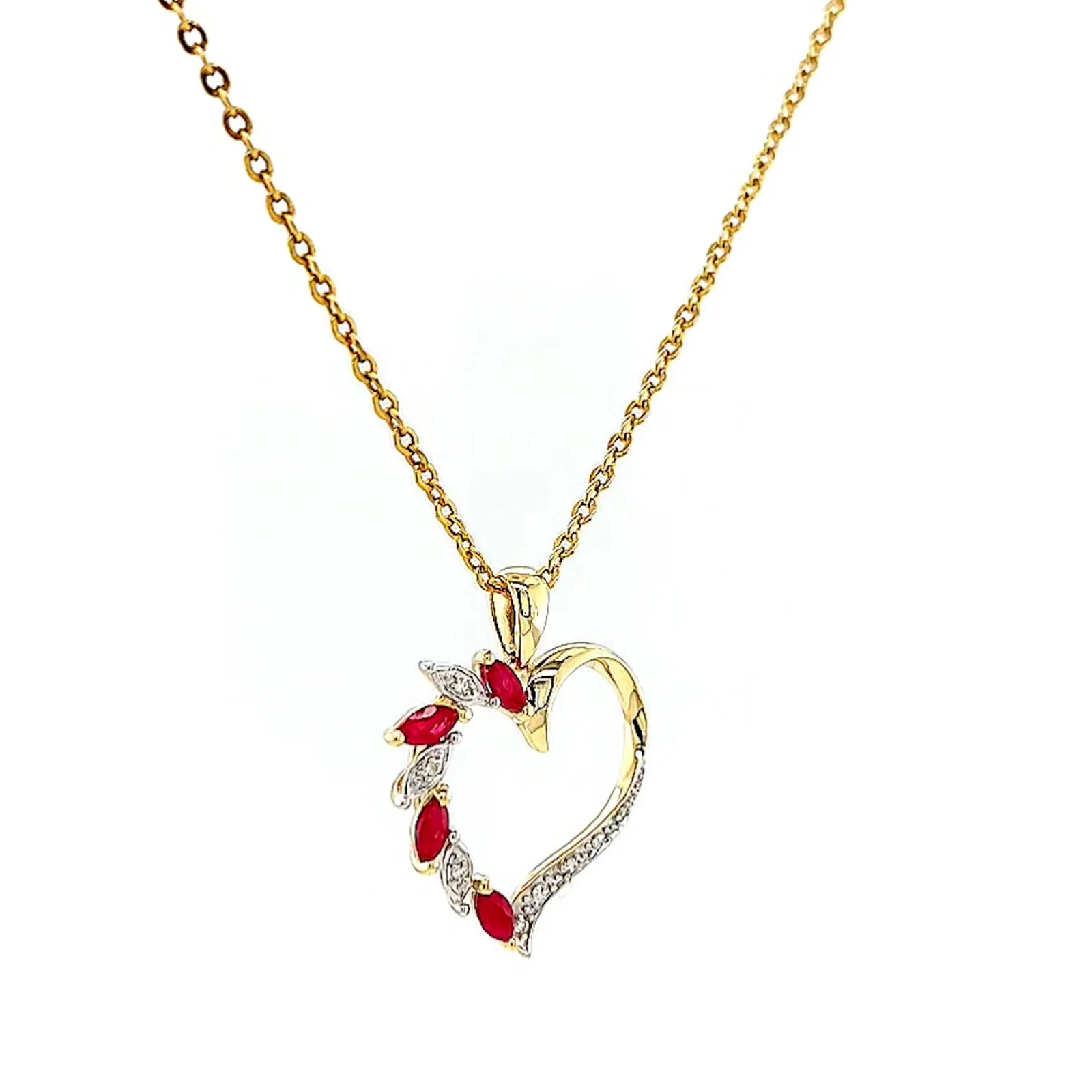 9ct Yellow Gold Marquise    Natural Ruby Diamond Set Pendant - Image 68