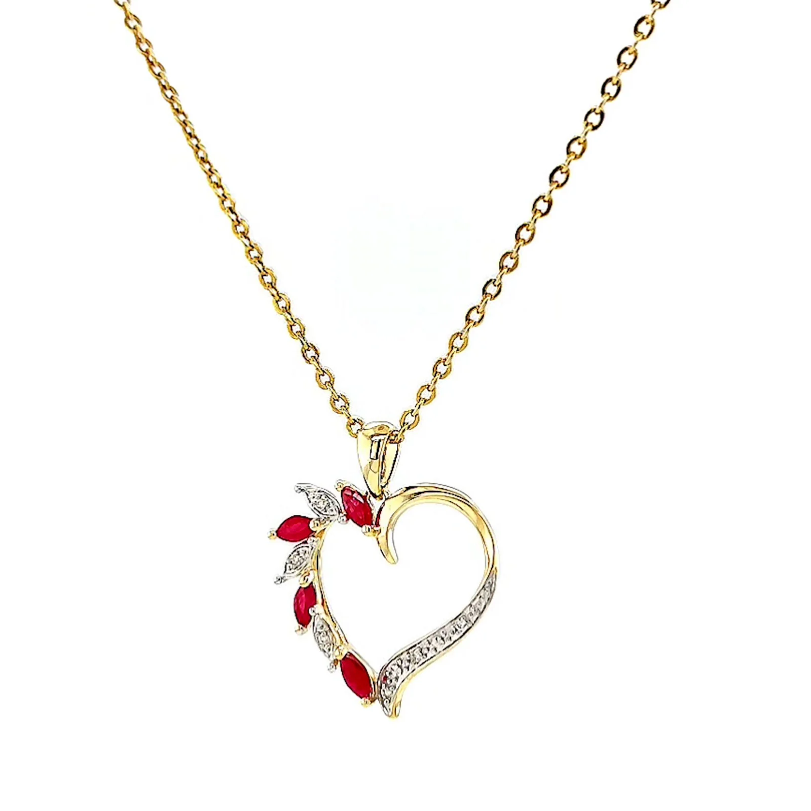 9ct Yellow Gold Marquise    Natural Ruby Diamond Set Pendant - Image 7