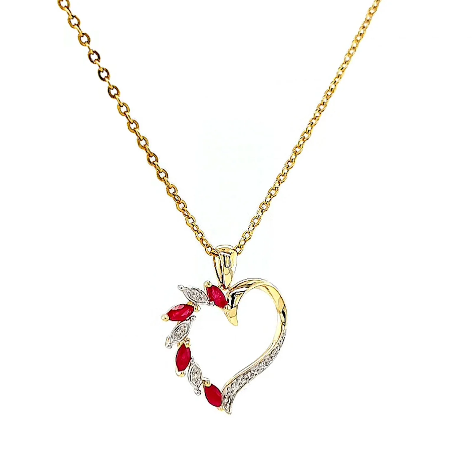 9ct Yellow Gold Marquise    Natural Ruby Diamond Set Pendant - Image 70