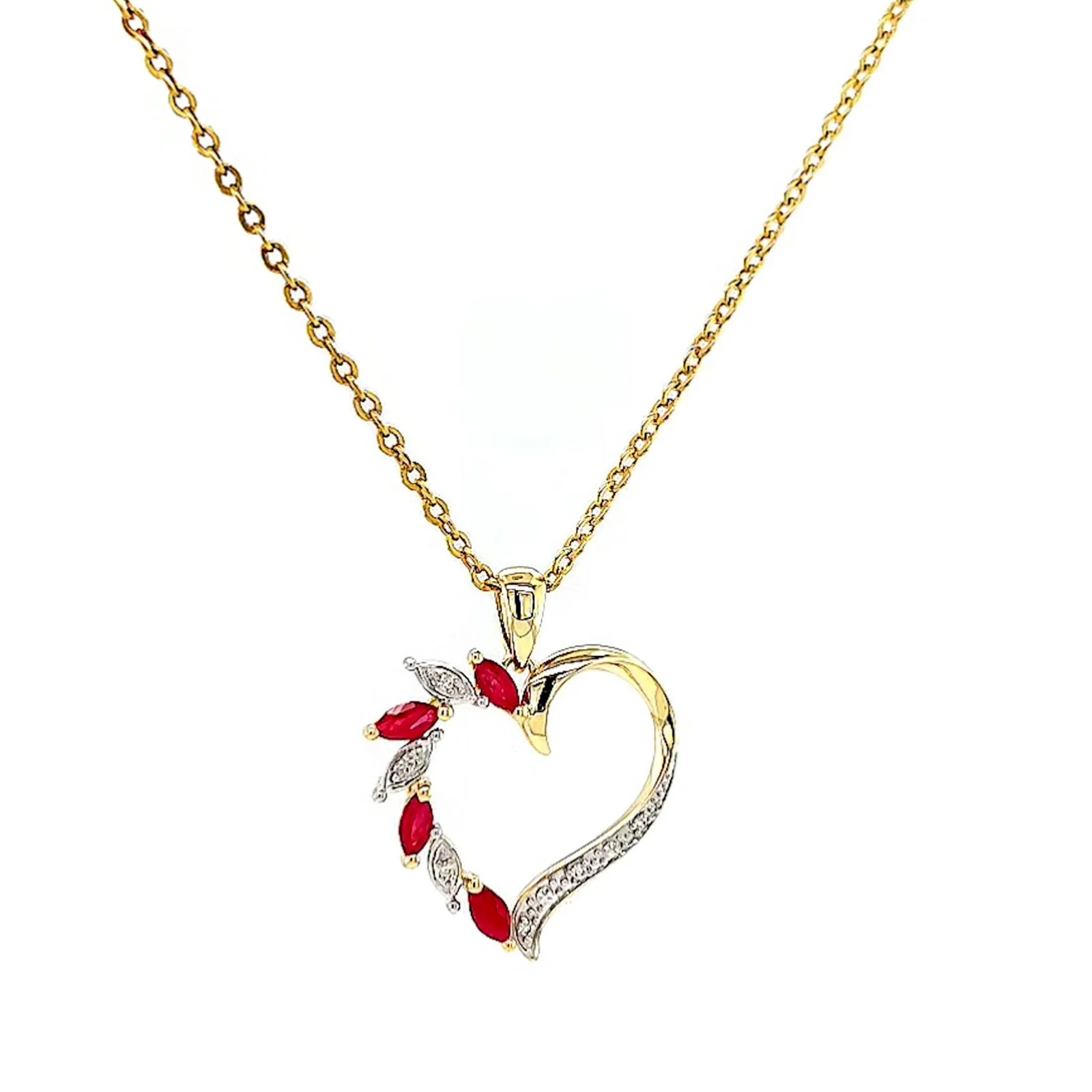 9ct Yellow Gold Marquise    Natural Ruby Diamond Set Pendant - Image 72