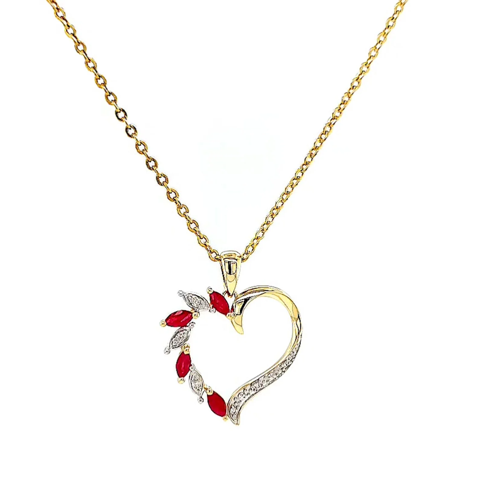 9ct Yellow Gold Marquise    Natural Ruby Diamond Set Pendant - Image 73