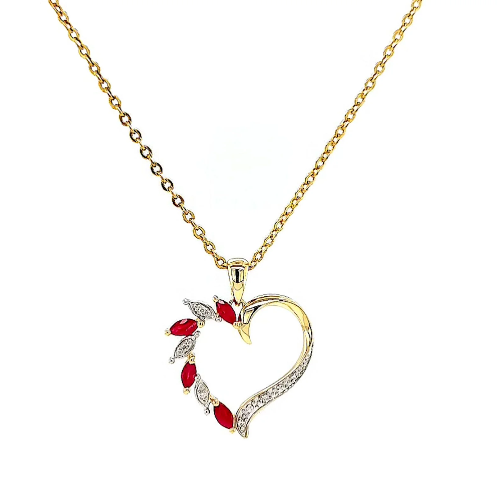 9ct Yellow Gold Marquise    Natural Ruby Diamond Set Pendant - Image 74
