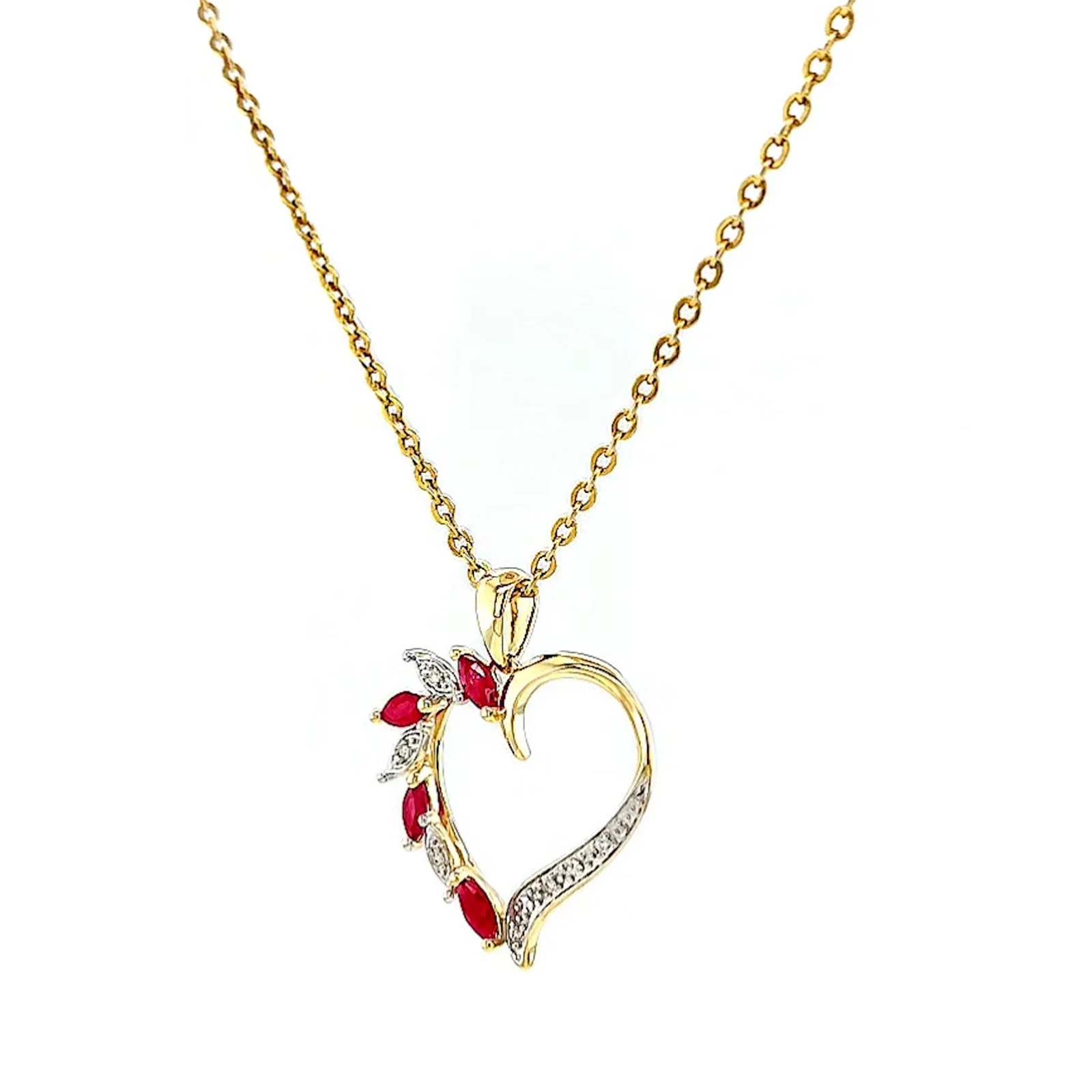 9ct Yellow Gold Marquise    Natural Ruby Diamond Set Pendant - Image 9
