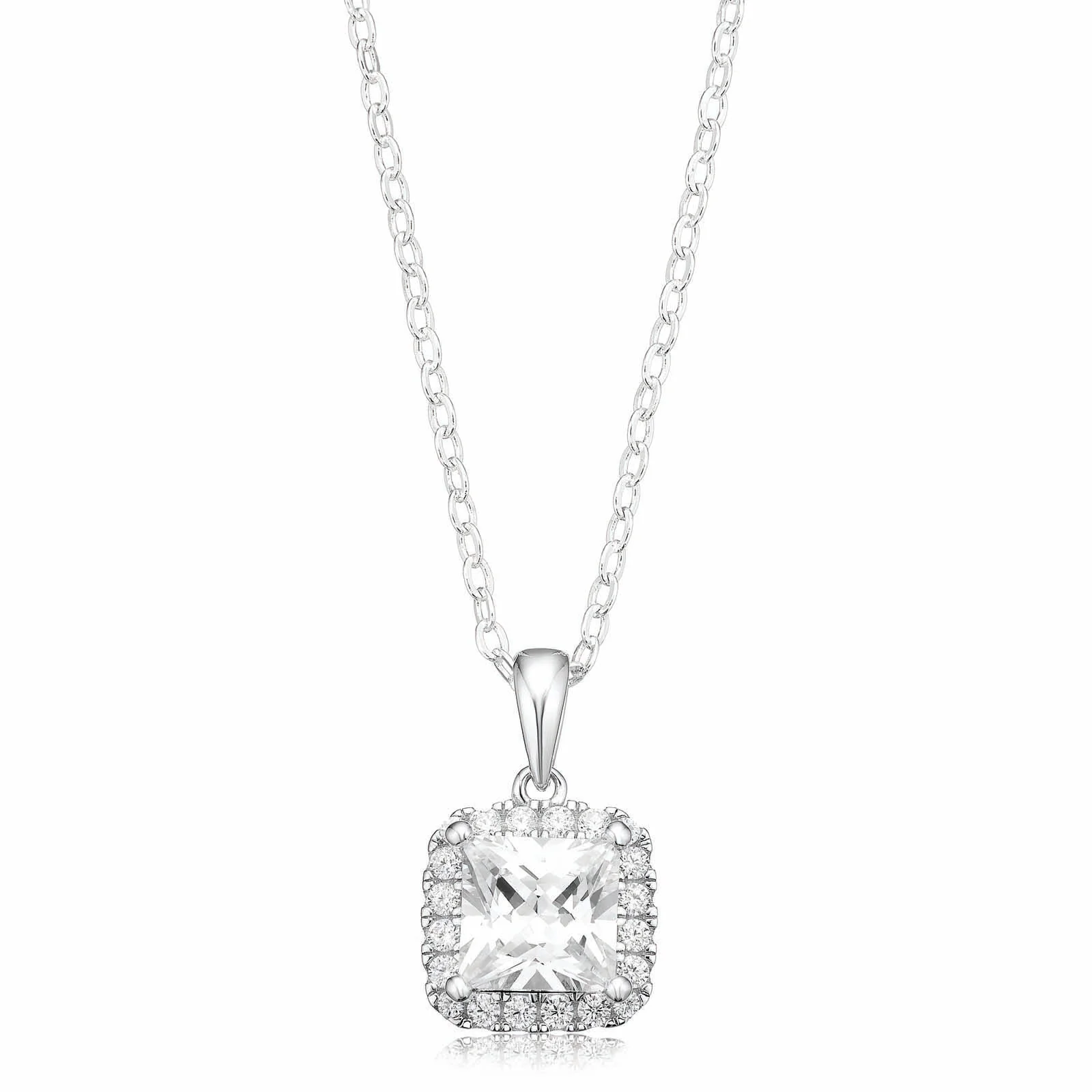 KISS Sterling Silver Princess Cut Cubic Zirconia Pendant
