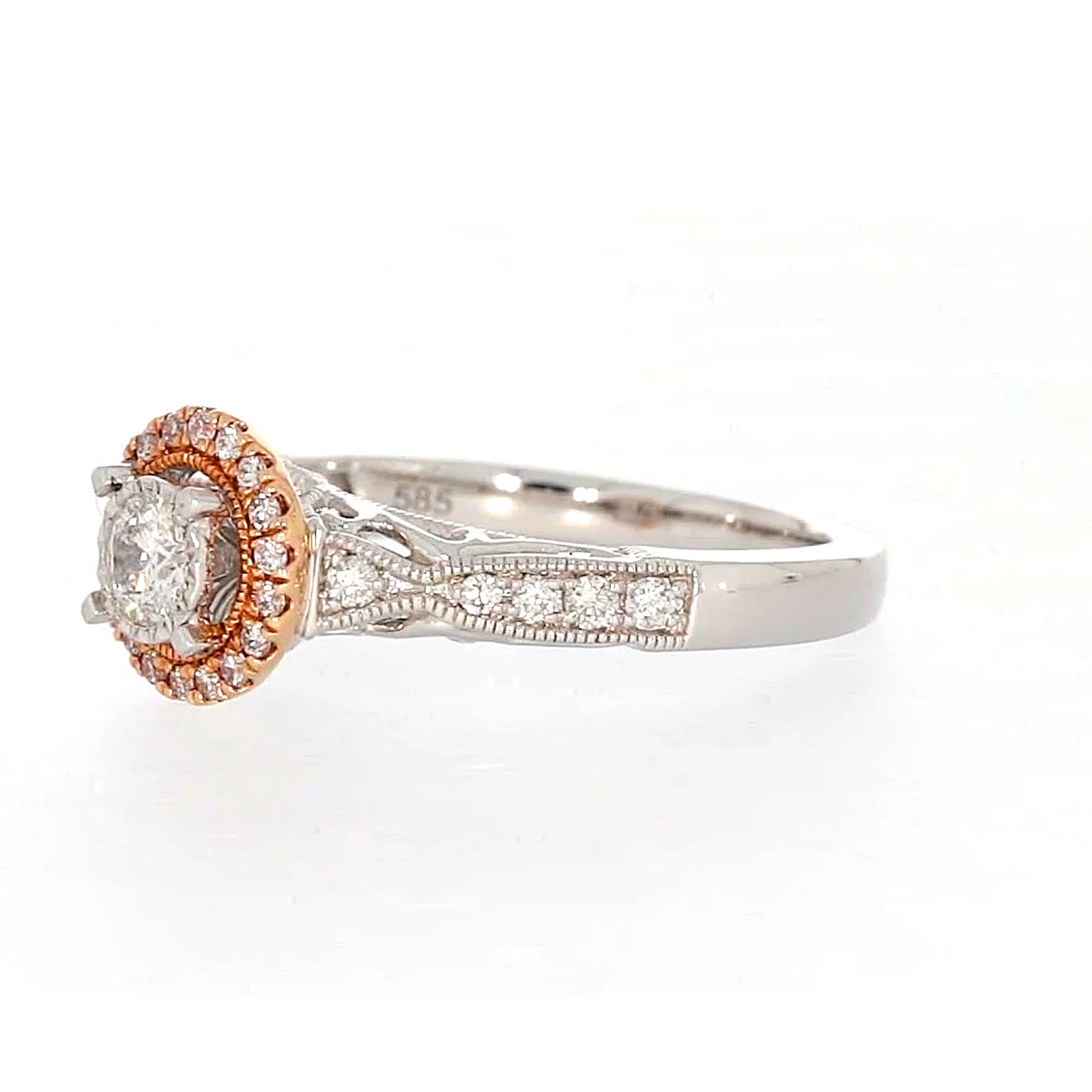 Paris 14ct Rose and White Gold Round Brilliant Cut 1/2 CARAT tw of Diamonds Ring - Image 12